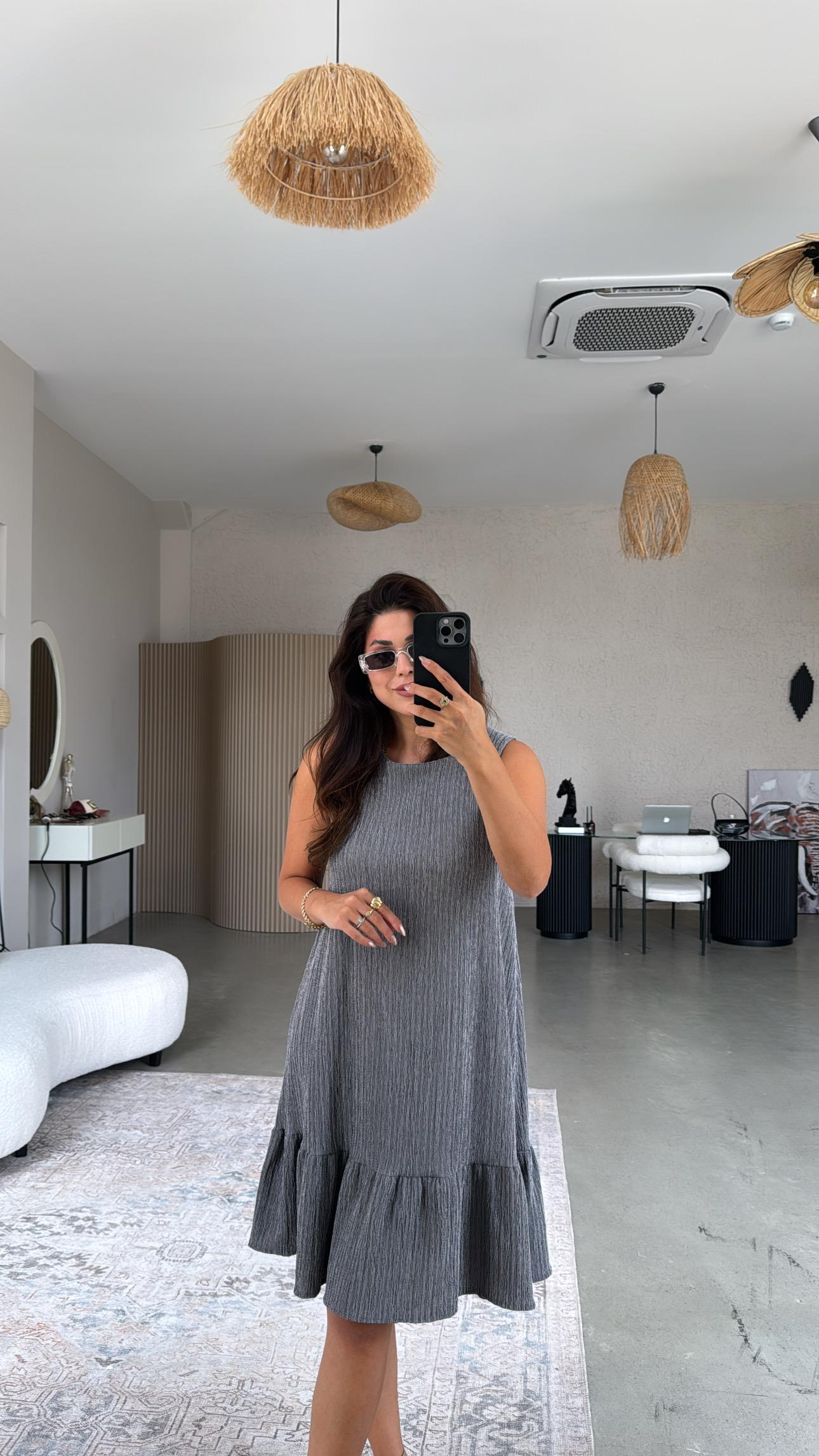 Füme Altı Volanlı Bürümcük Elbise