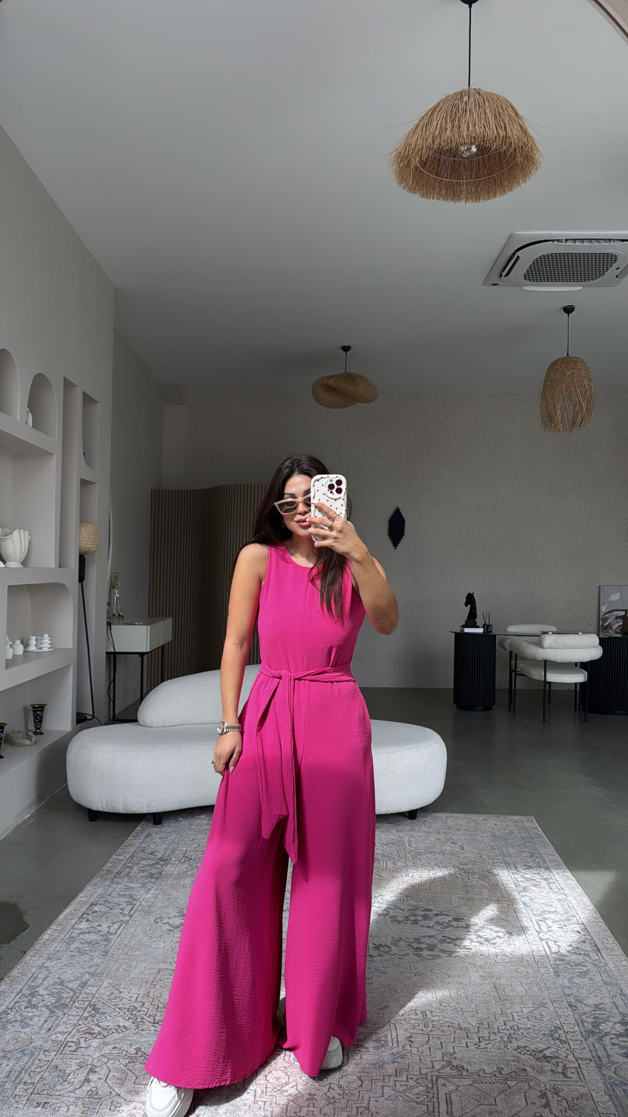 Fuşya Bol Paça Tulum