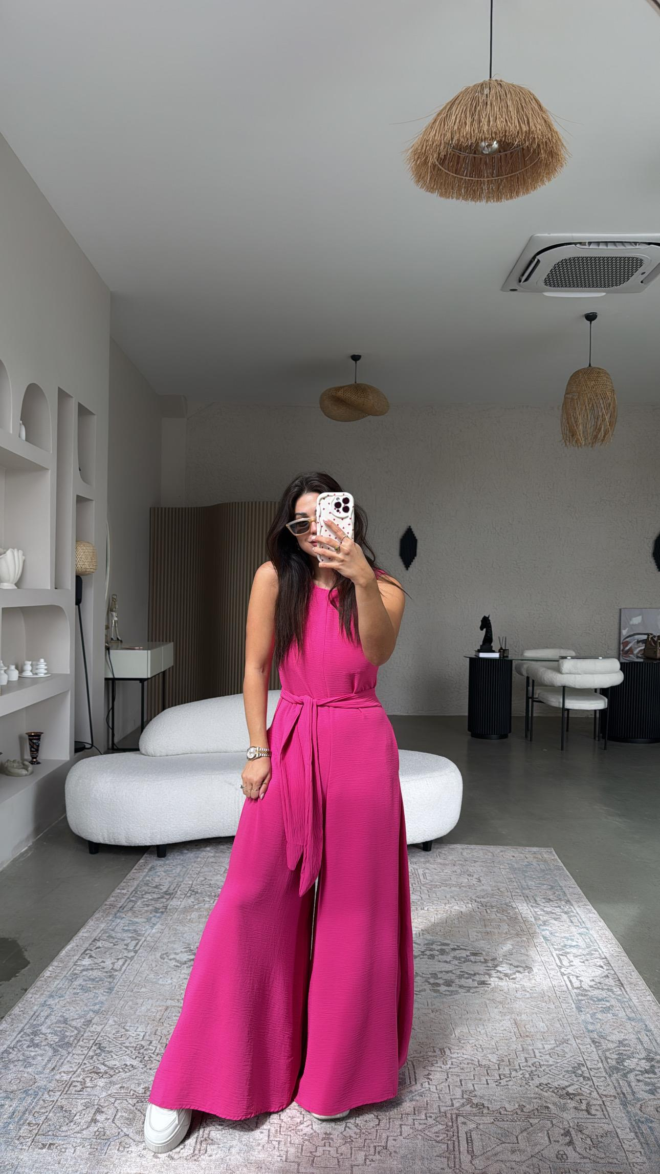 Fuşya Bol Paça Tulum