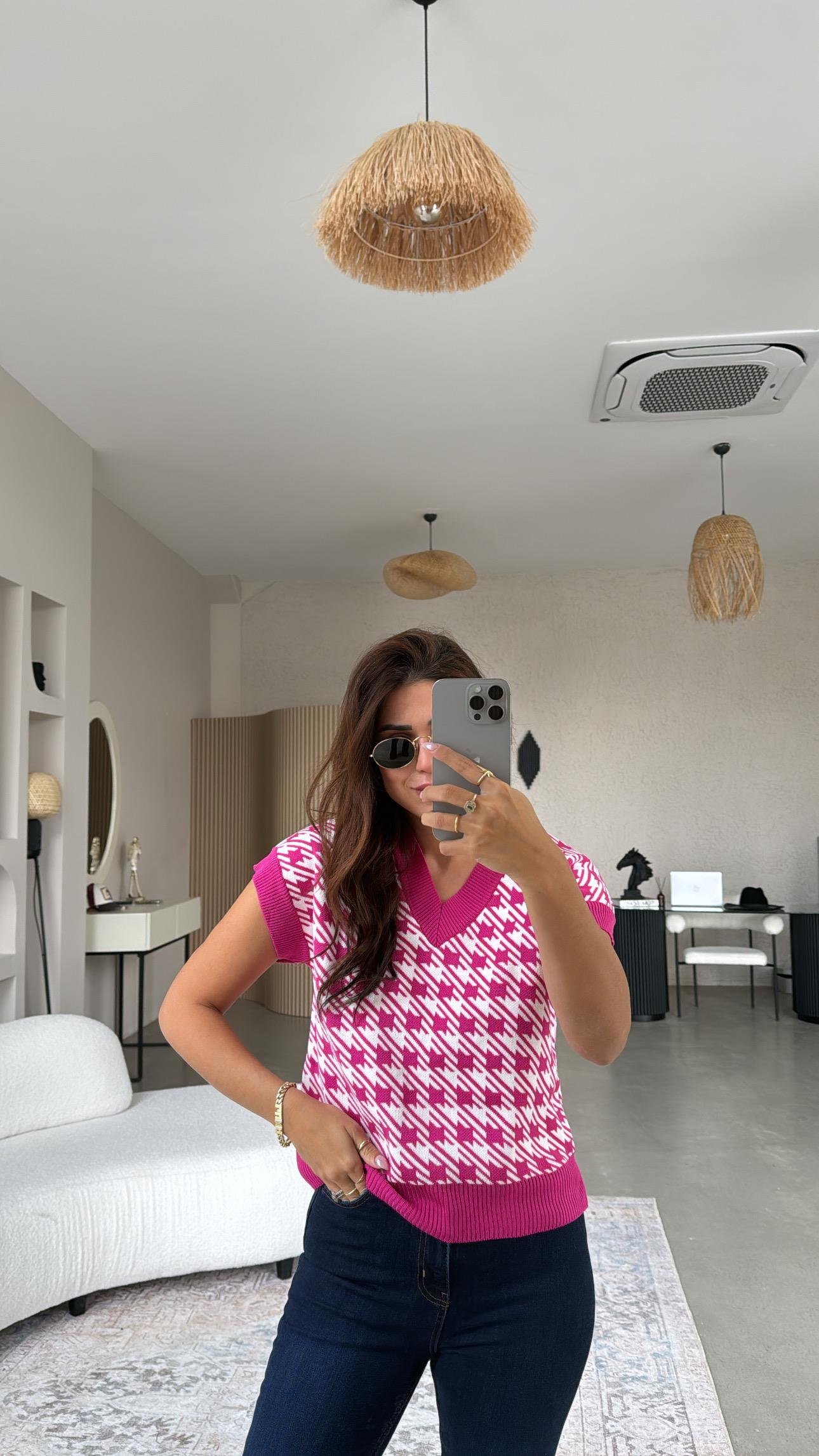 Fuşya Kazayağı Triko Bluz