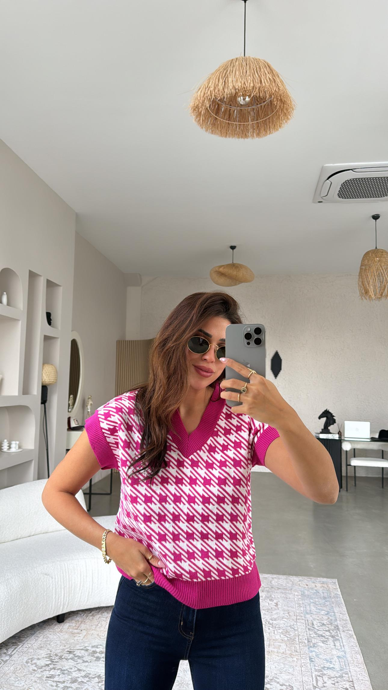 Fuşya Kazayağı Triko Bluz