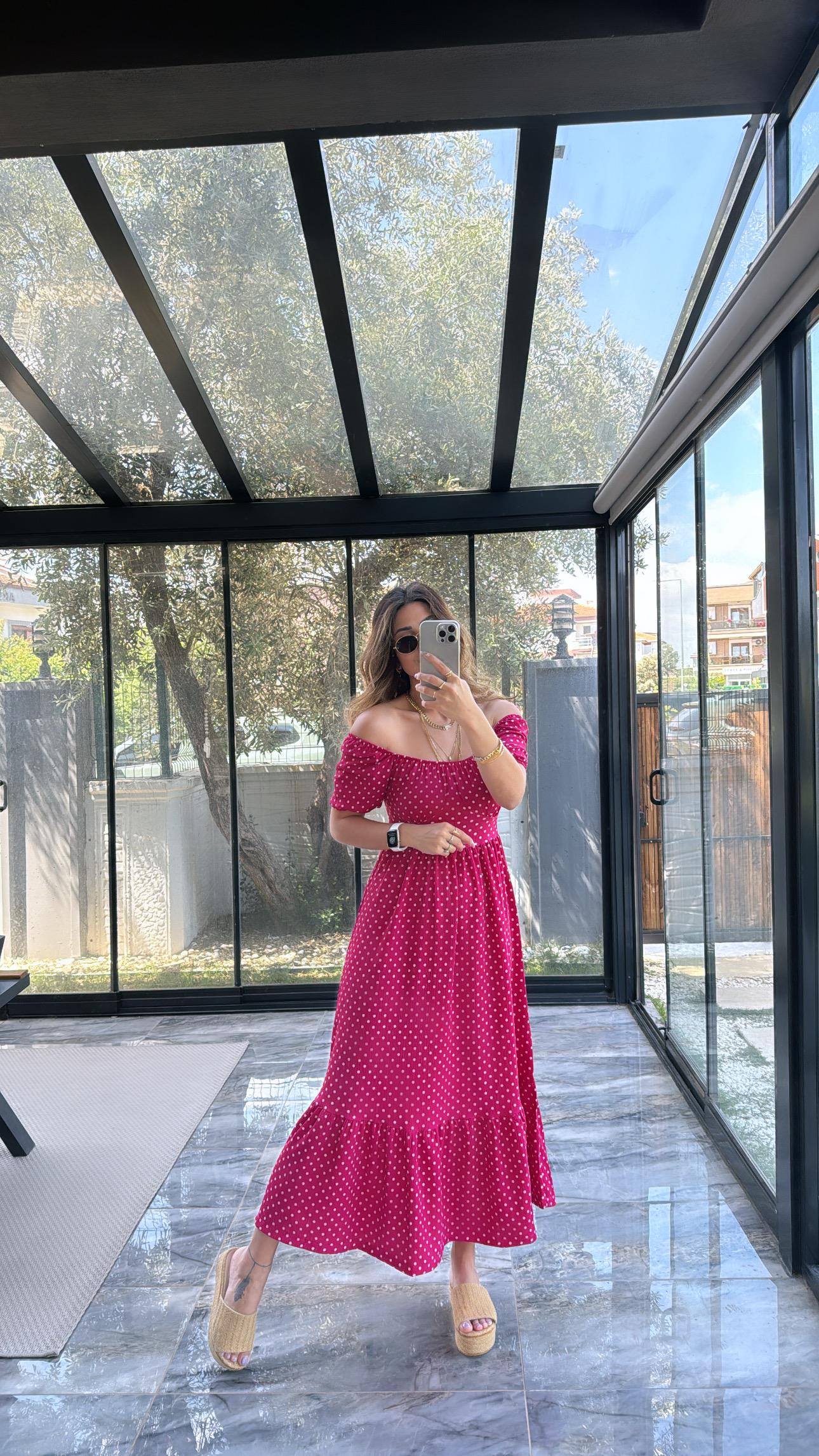 Fuşya Puanlı Elbise