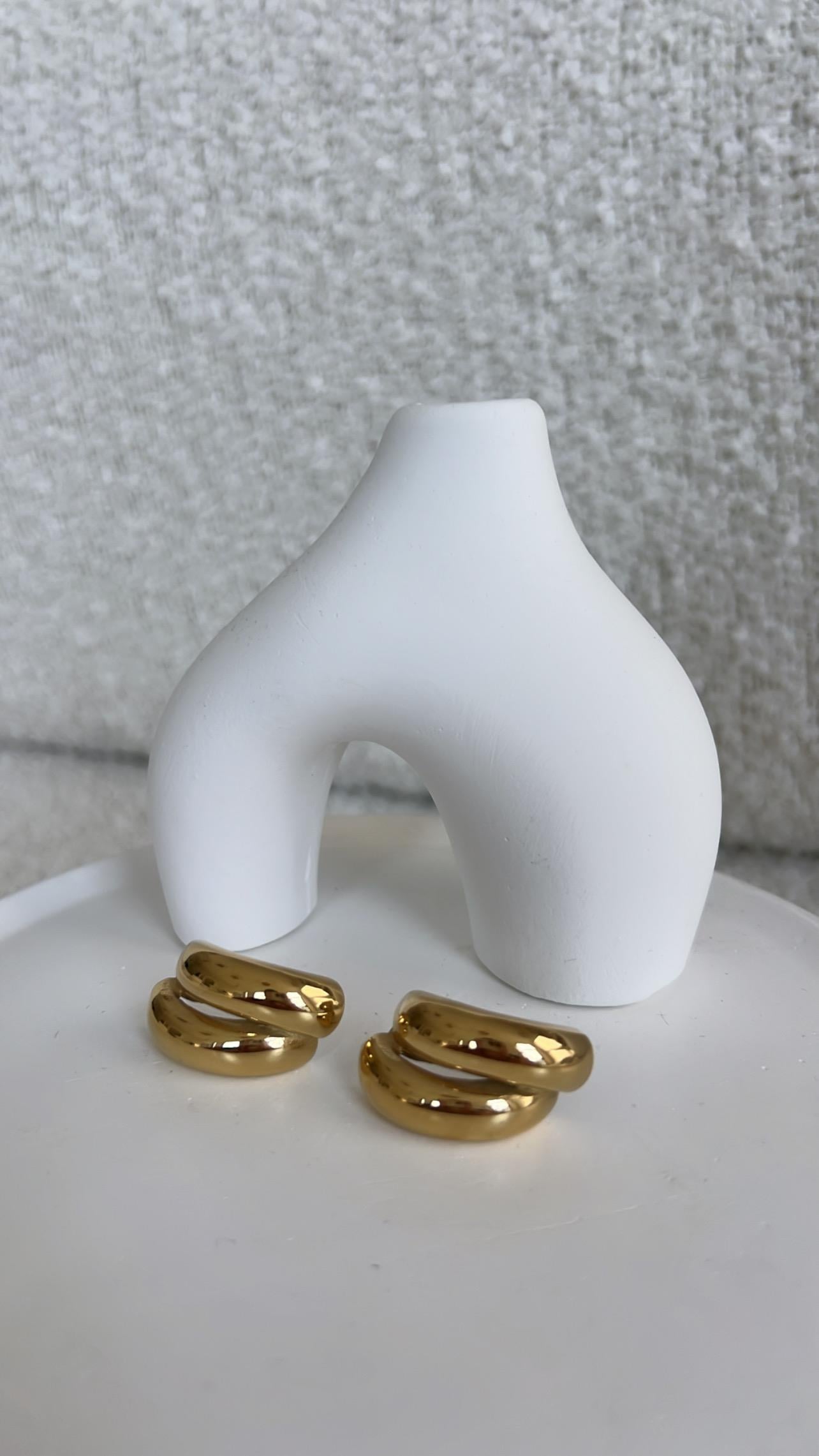 Gold Çift Bombe Halka Küpe