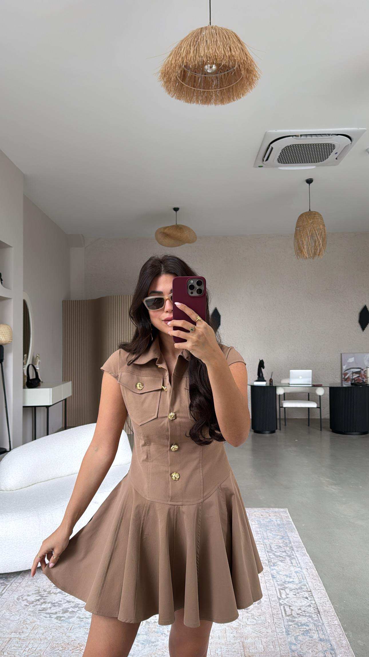 Gold Düğme Detaylı Premium Elbise
