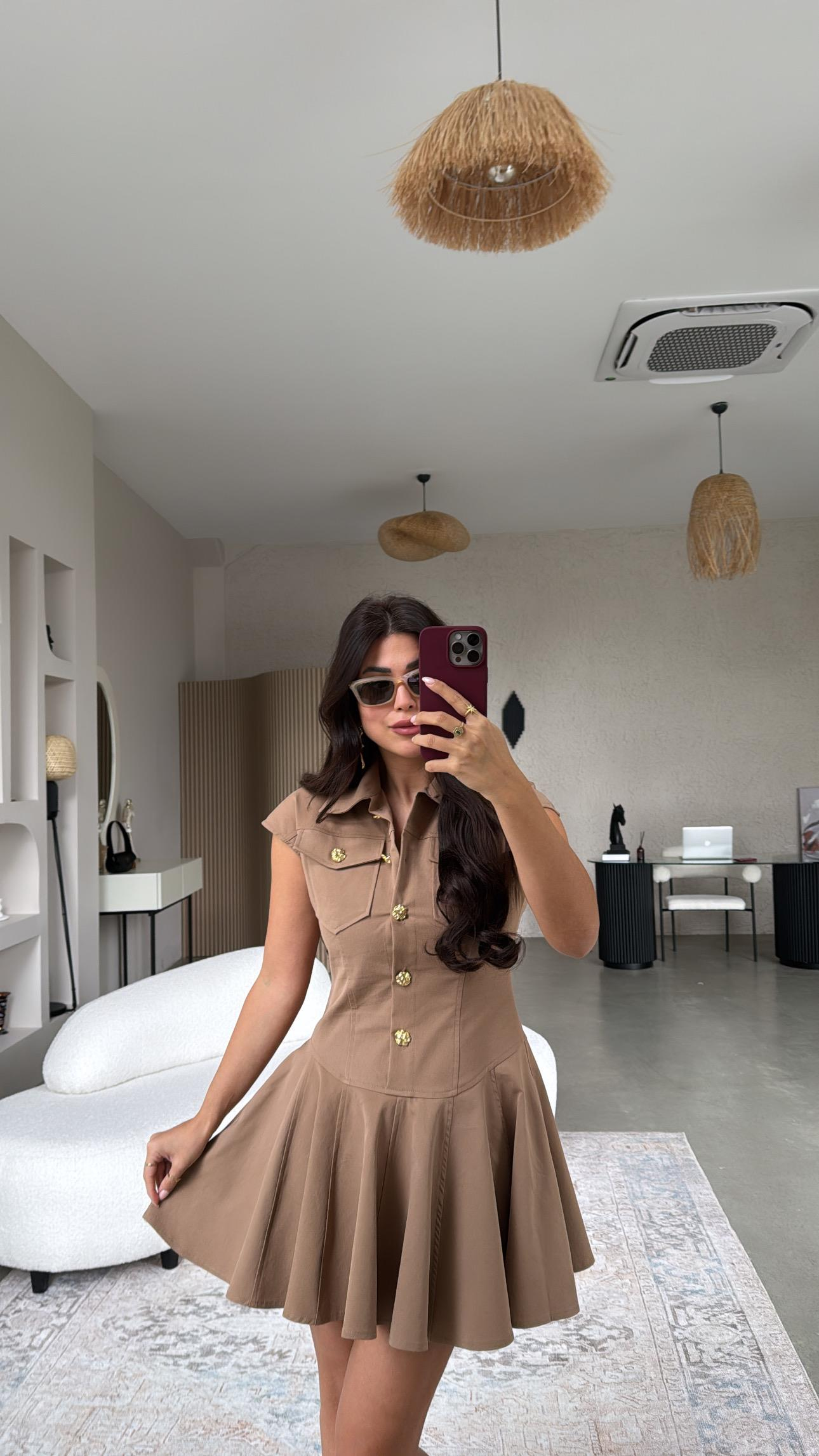 Gold Düğme Detaylı Premium Elbise