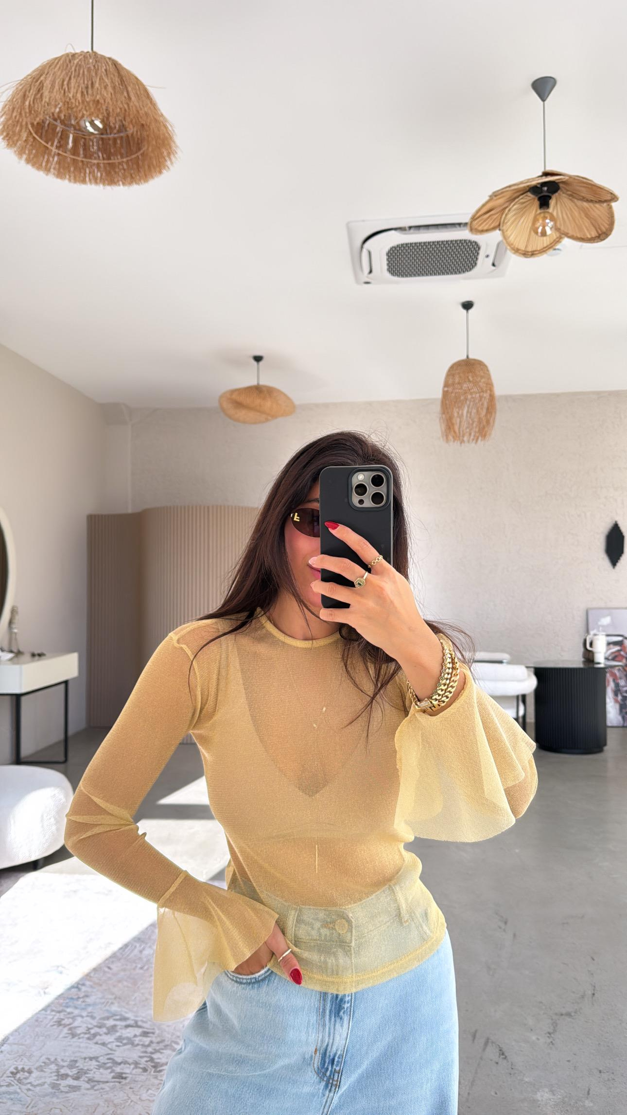 Gold Simli Transparan Bluz