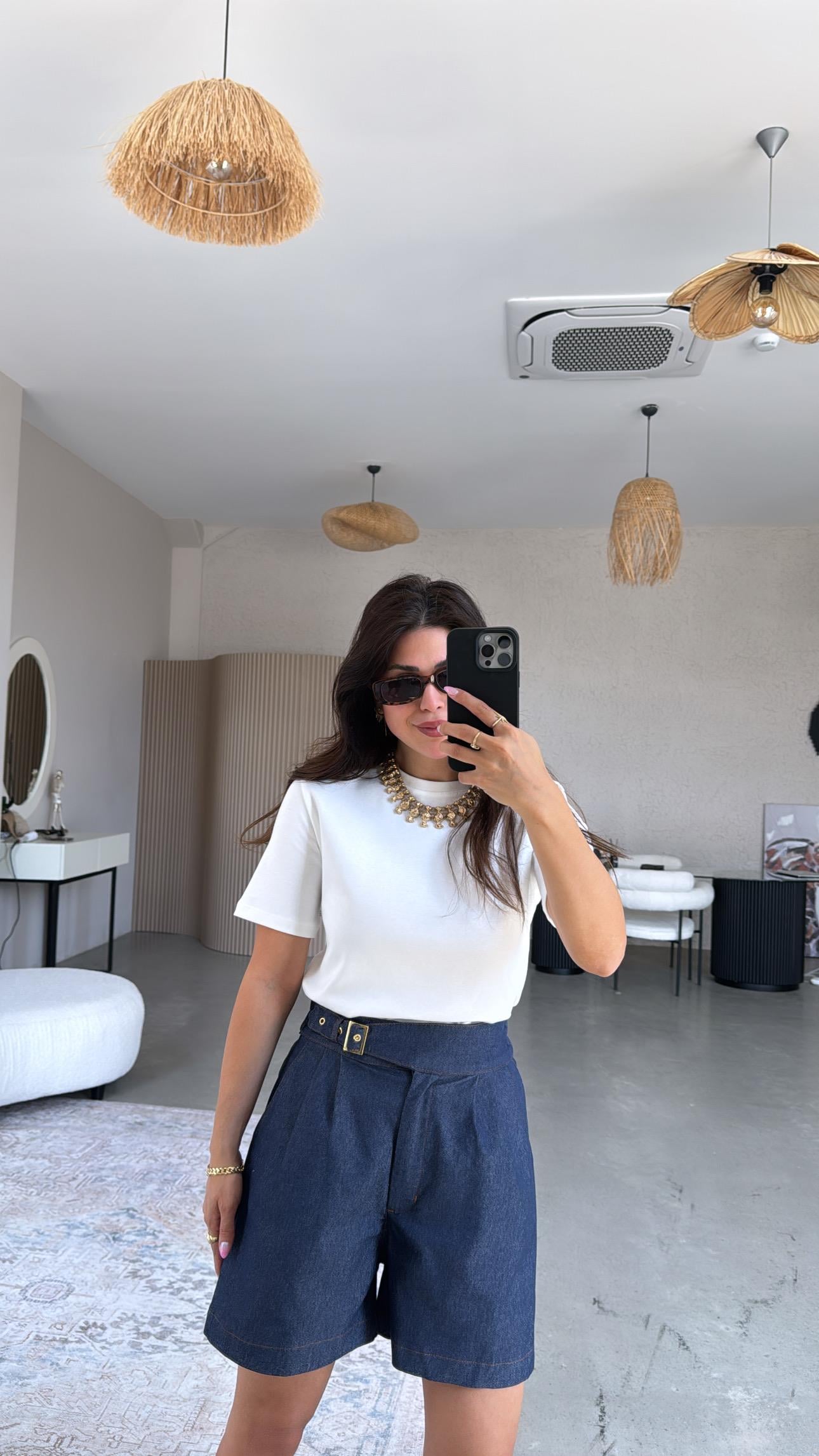 Gold Tokalı Lastikli Premium Denim Şort