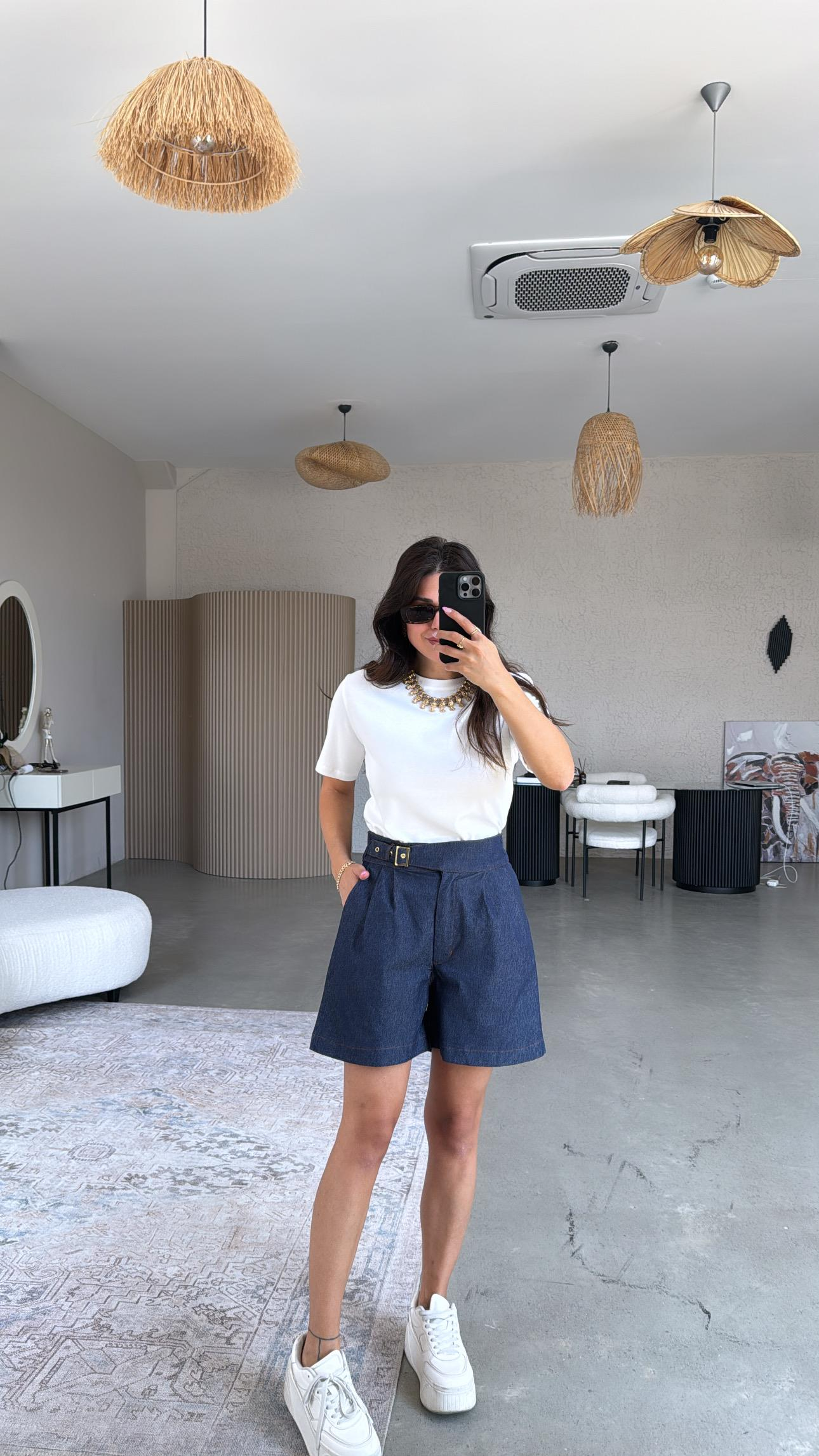 Gold Tokalı Lastikli Premium Denim Şort