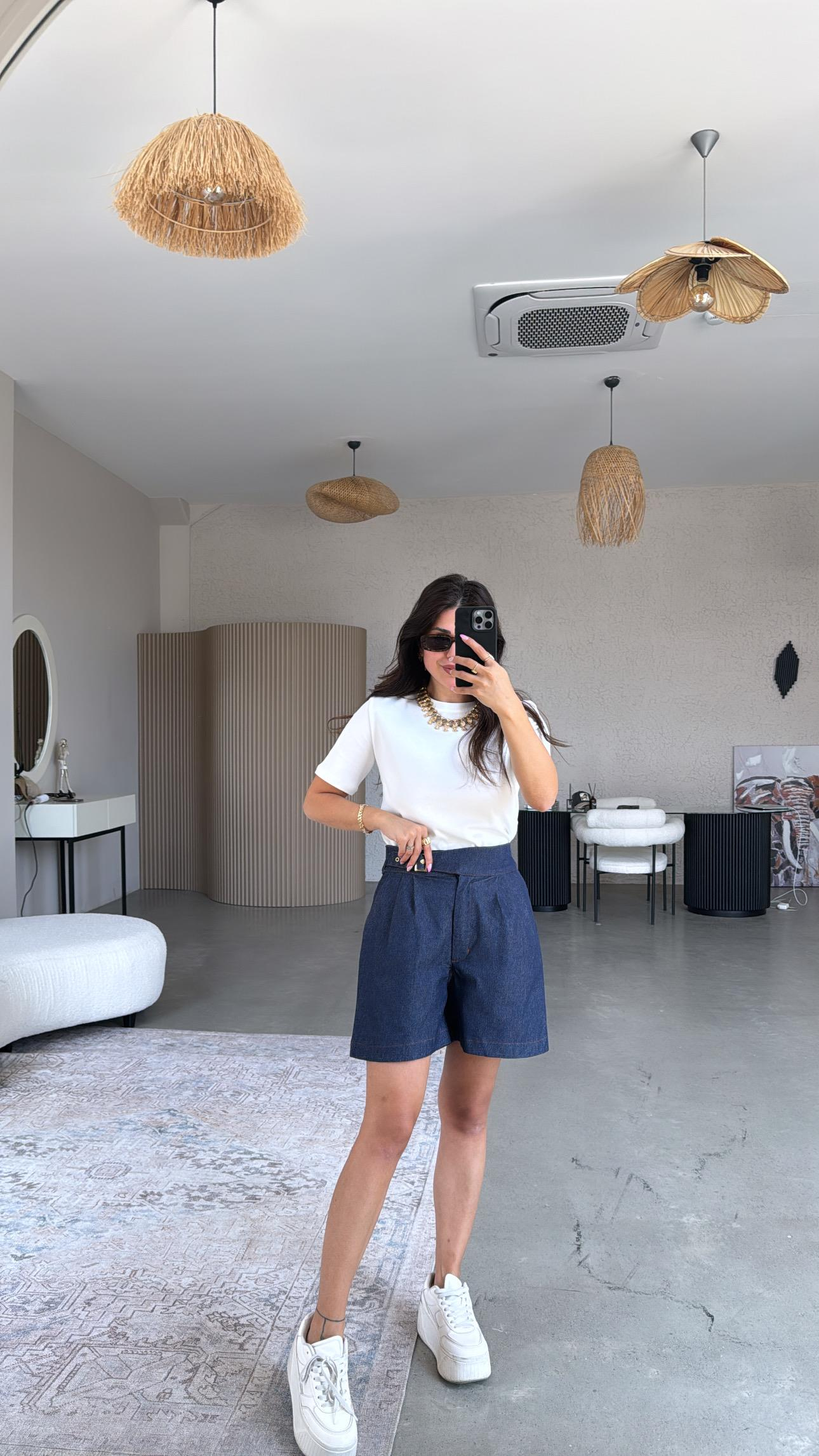 Gold Tokalı Lastikli Premium Denim Şort