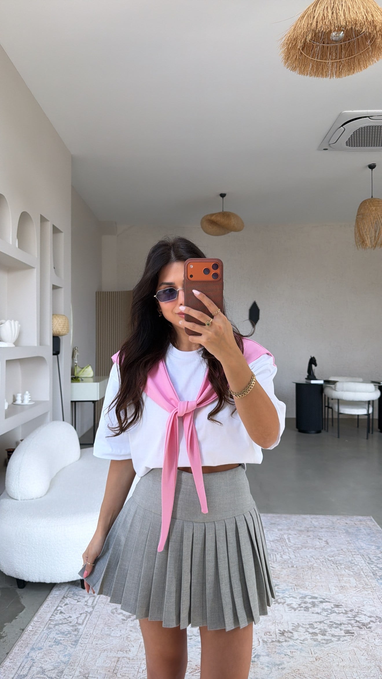 Gri Pileli ZR Model Şort Etek