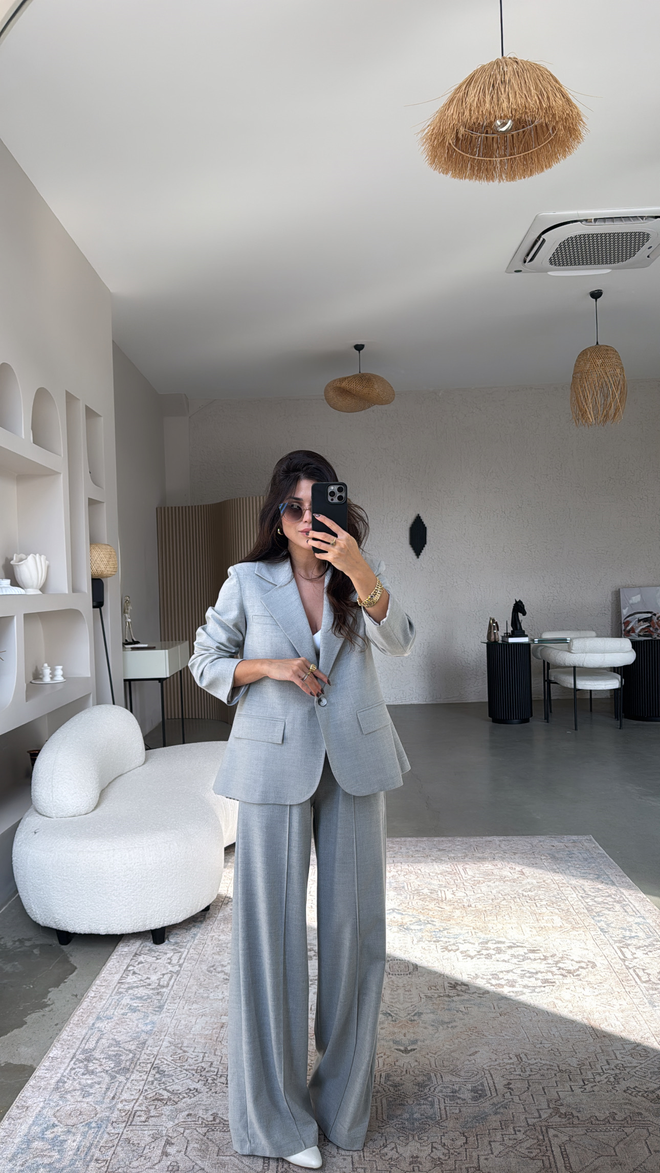 Gri Premium Gömlek Detaylı Ceket Pantolon Takım