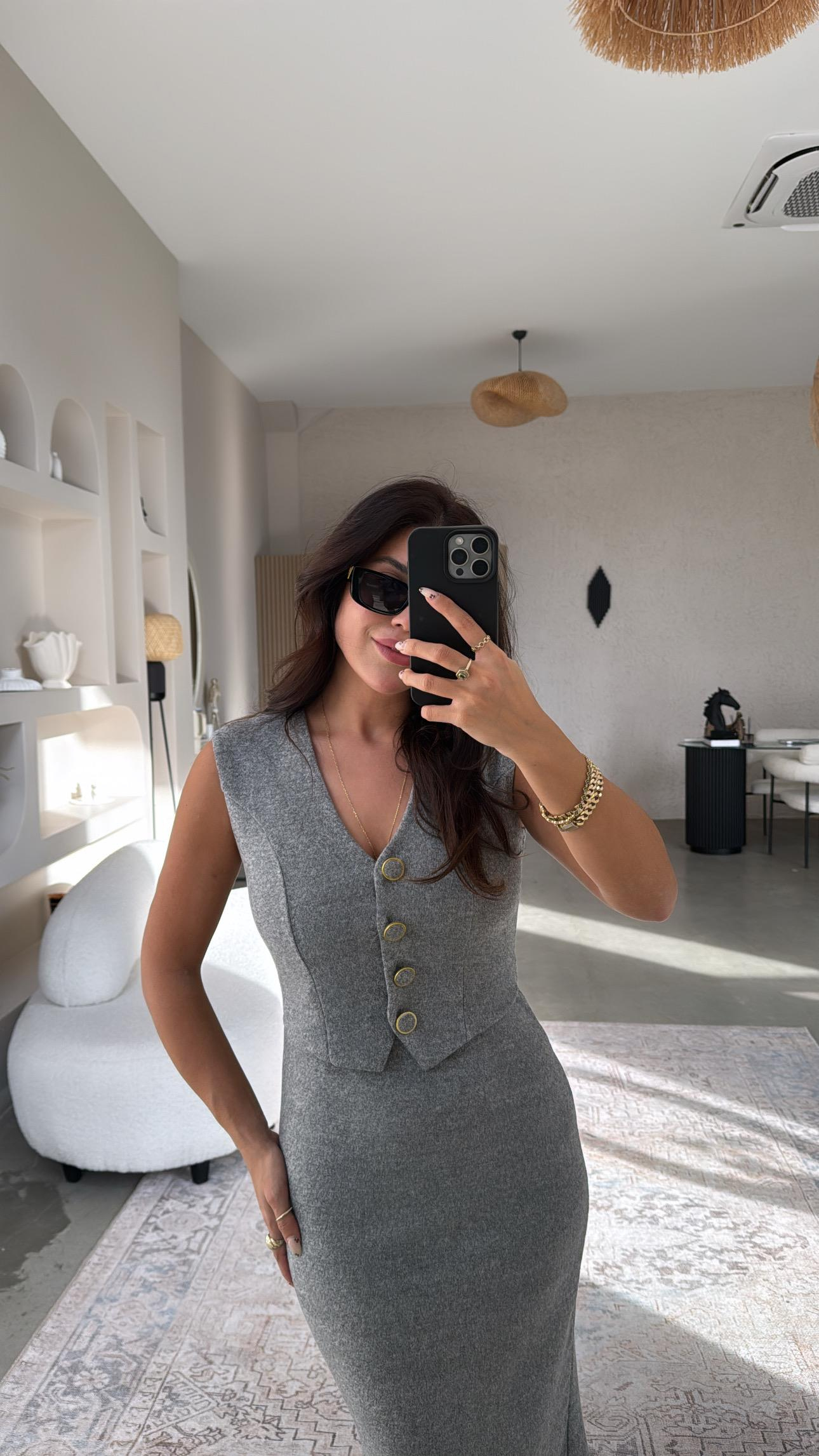 Gri Zr Model Triko Yelek Elbise
