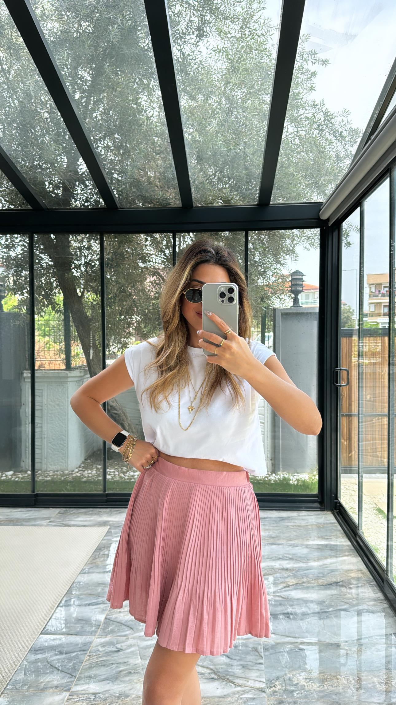Gülkurusu Piliseli Şortlu Etek