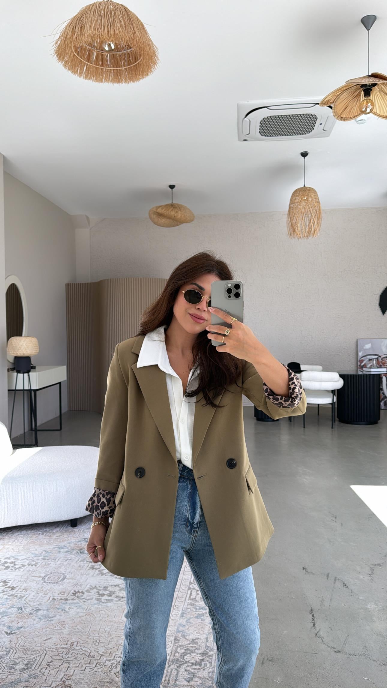 Haki Leopar Astarlı Ceket