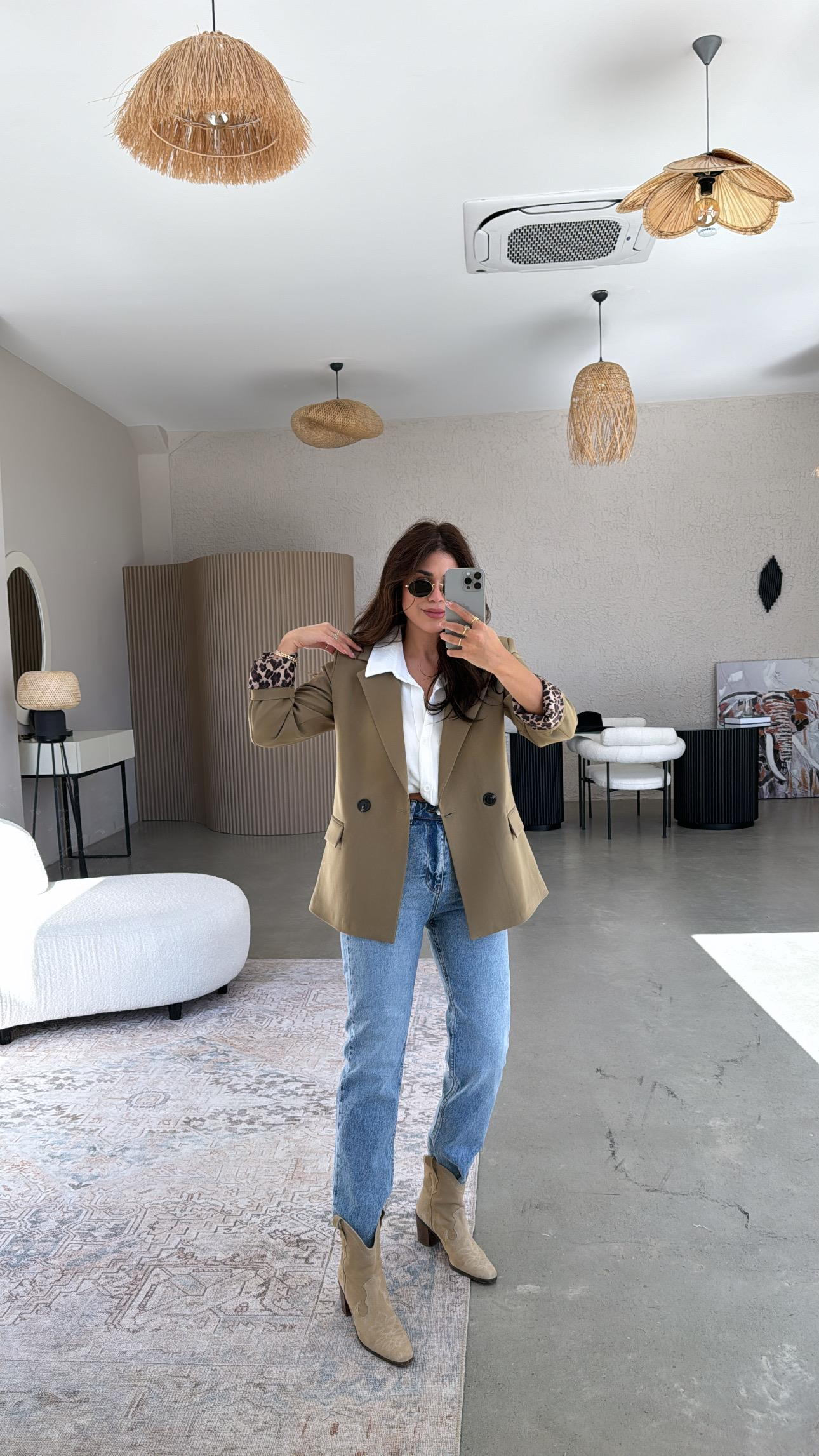 Haki Leopar Astarlı Ceket