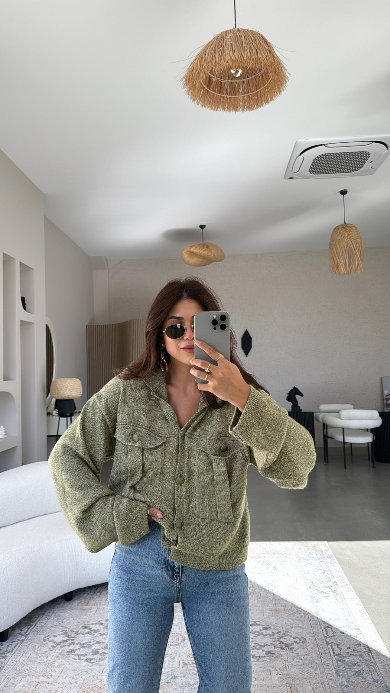 Haki Orijinal Triko Bomber Ceket