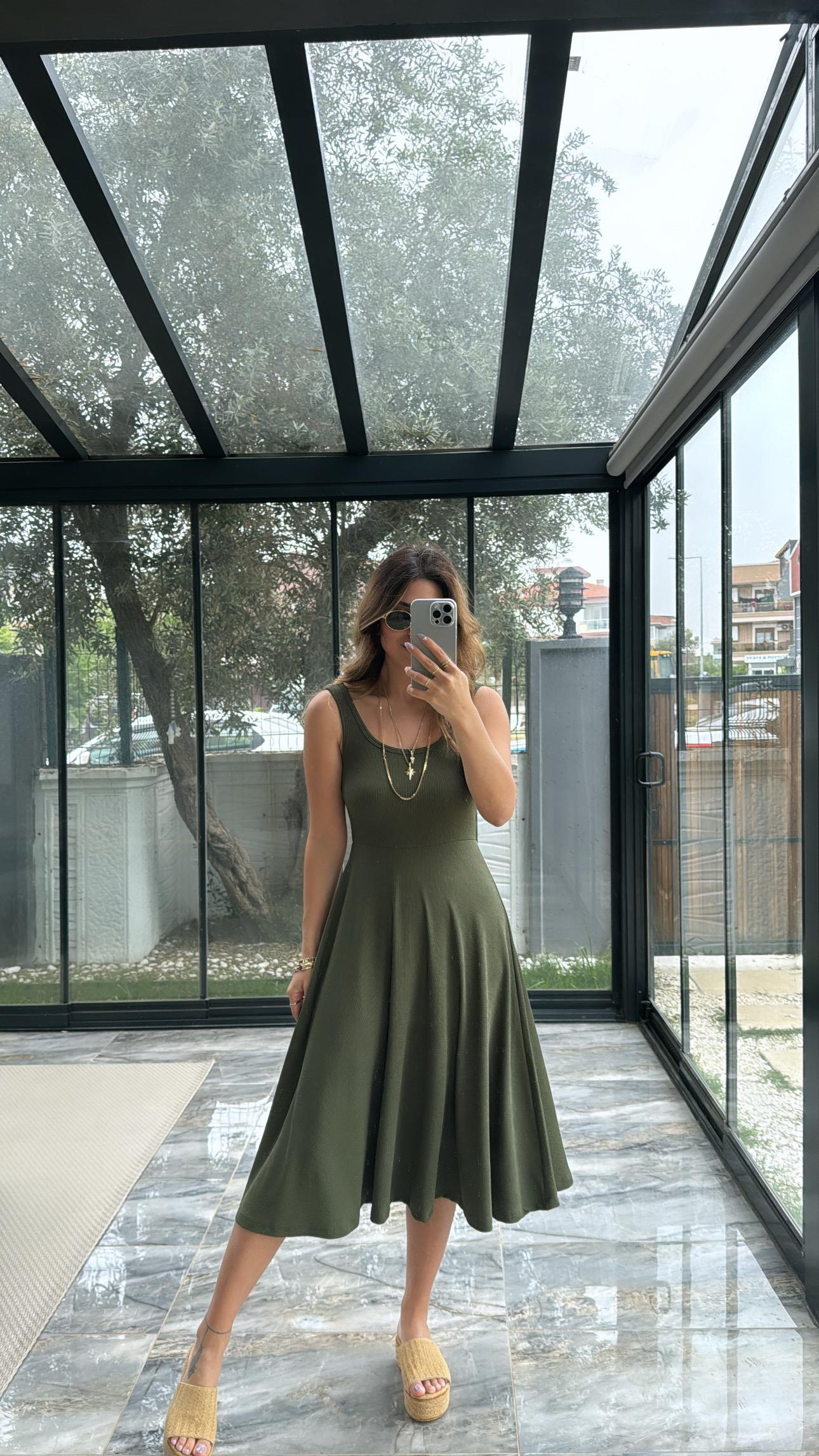 Haki Özel Üretim Kaşkorse Basic Elbise