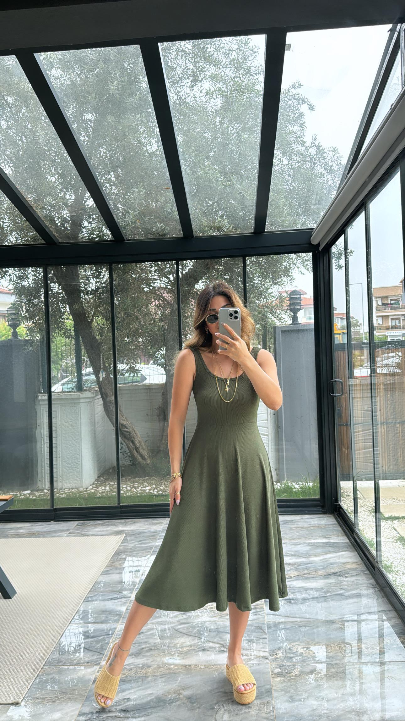 Haki Özel Üretim Kaşkorse Basic Elbise