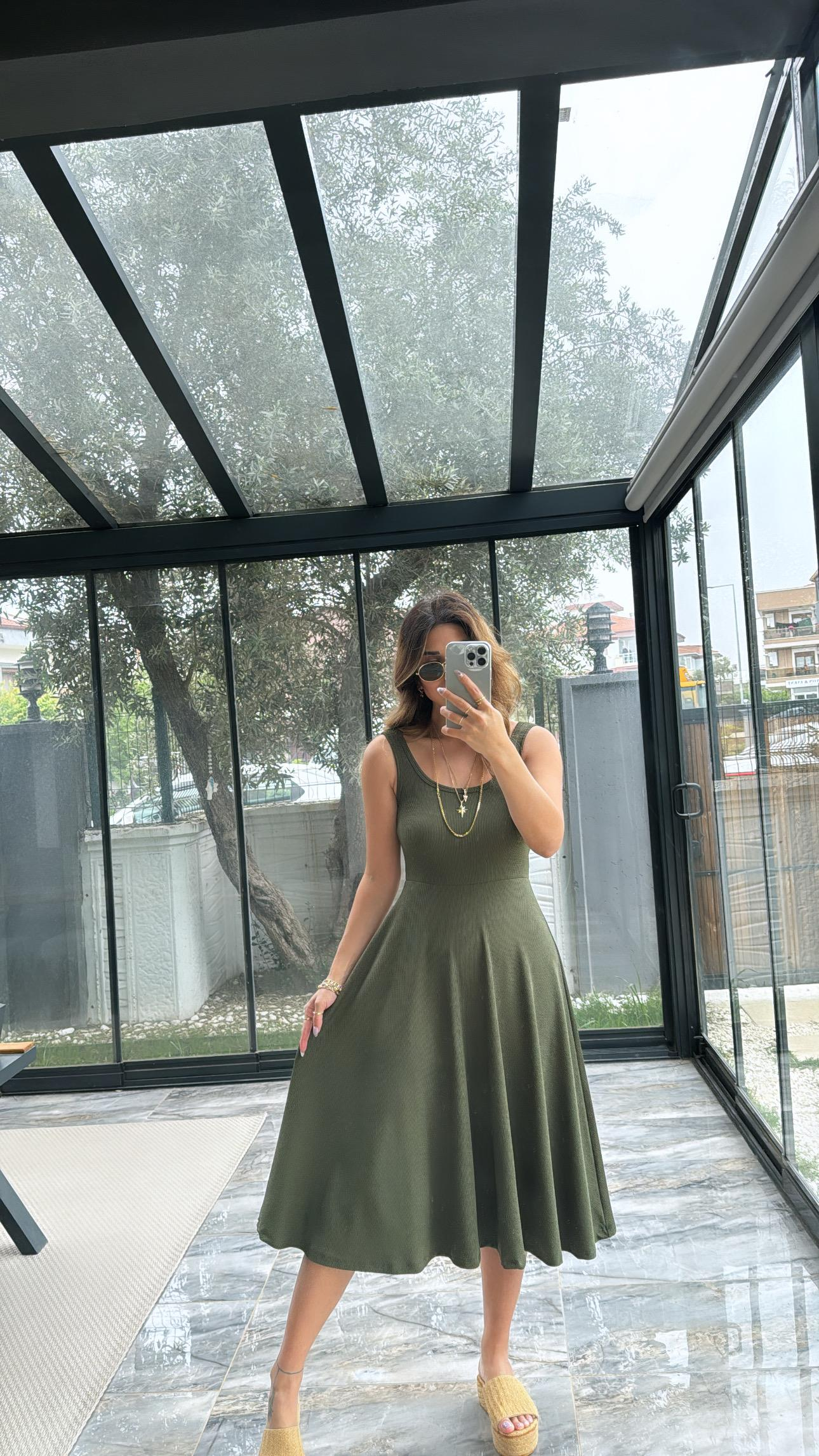 Haki Özel Üretim Kaşkorse Basic Elbise
