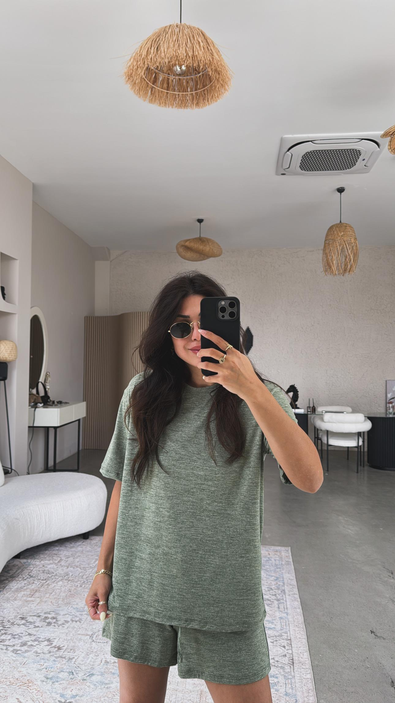 Haki Şort Tshirt Basic Takım