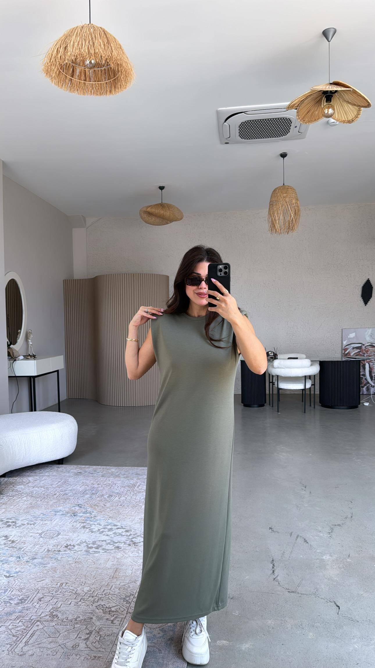 Haki Vatkalı Modal Elbise