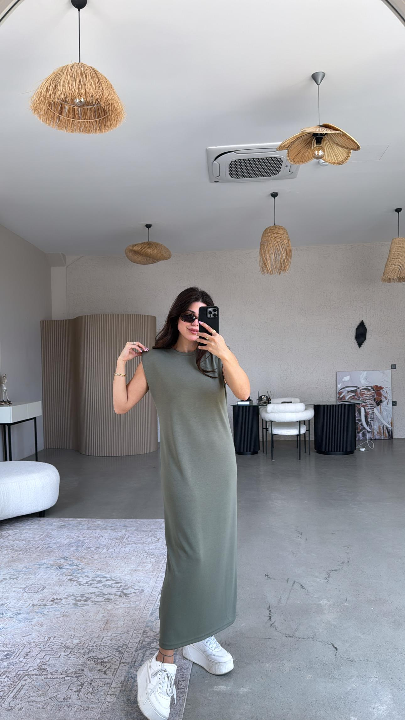 Haki Vatkalı Modal Elbise