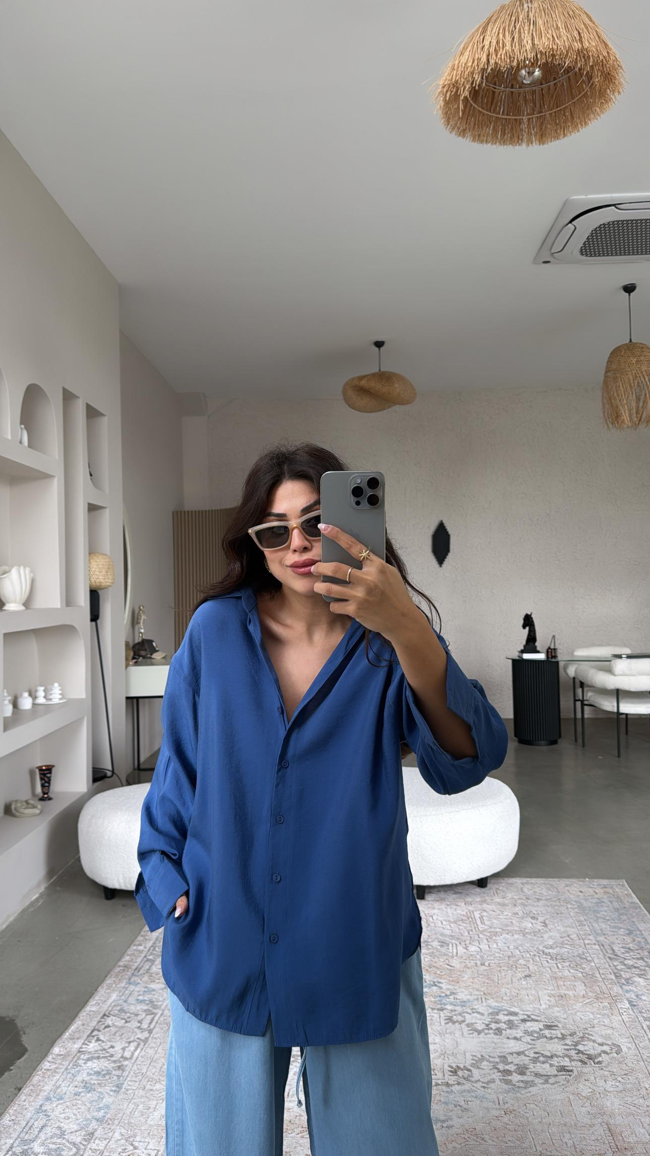 İndigo Dokuma Modal Gömlek