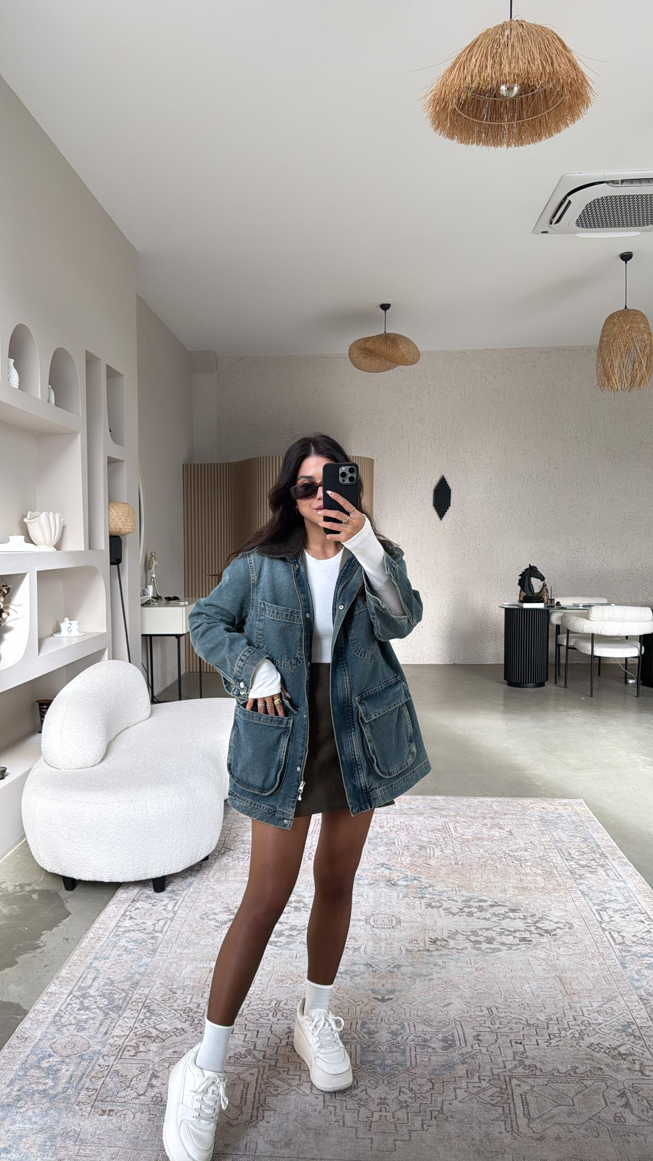 Kadife Yakalı Premium Denim Ceket