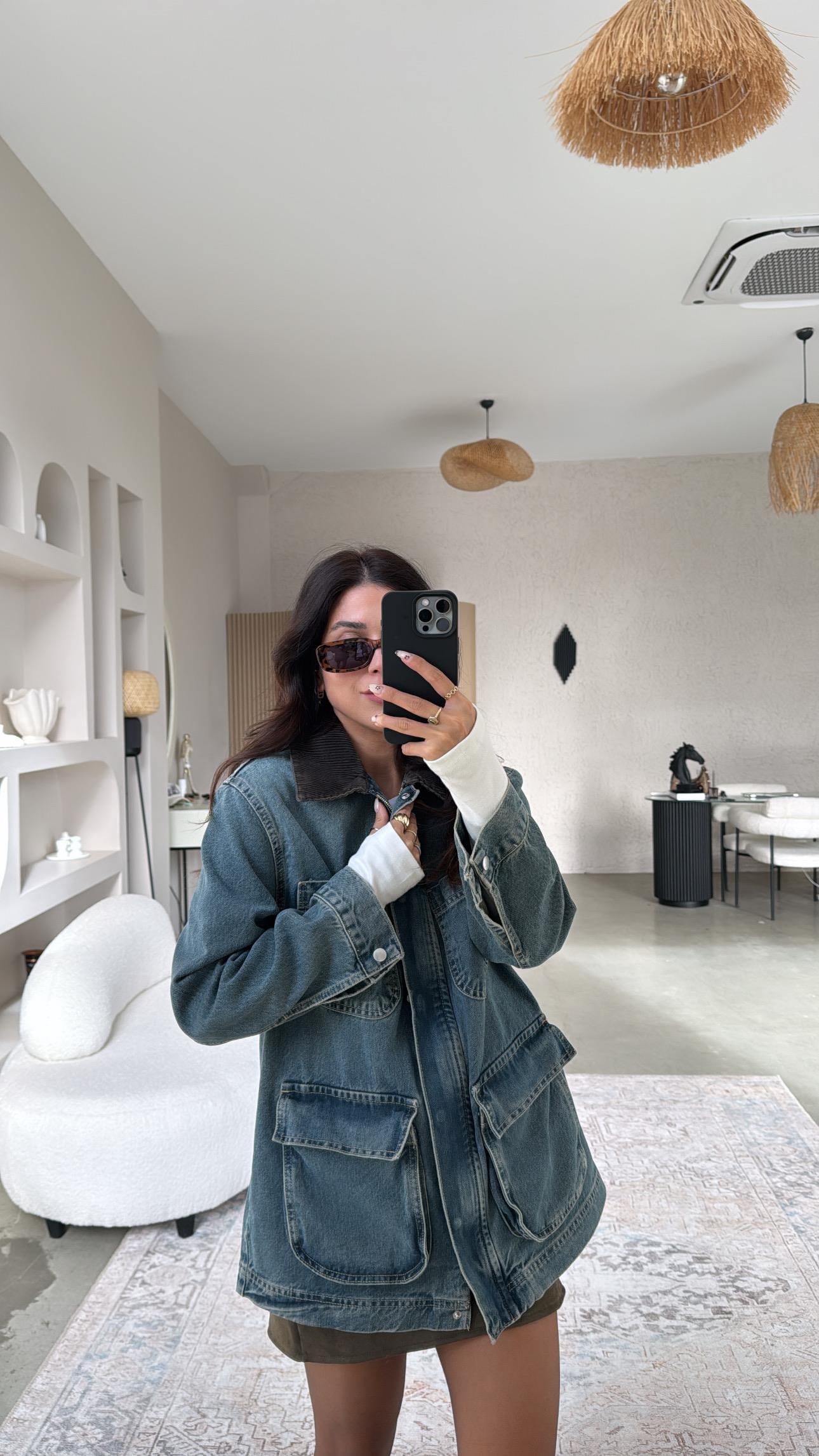 Kadife Yakalı Premium Denim Ceket