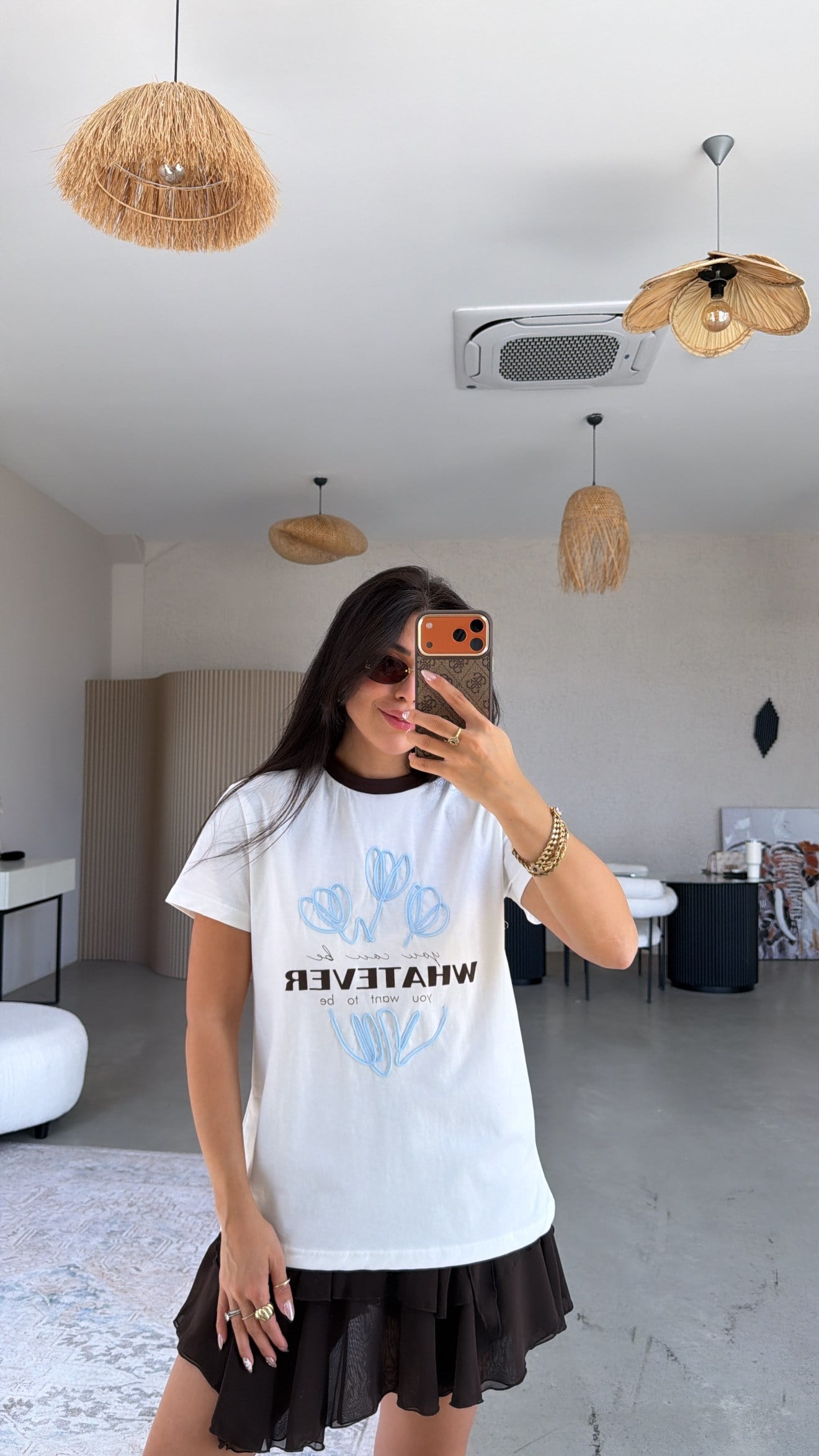 Kahverengi Biye Detaylı Whatever Tshirt