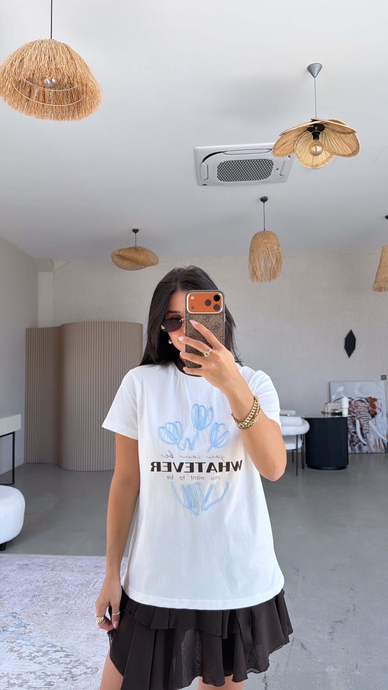 Kahverengi Biye Detaylı Whatever Tshirt