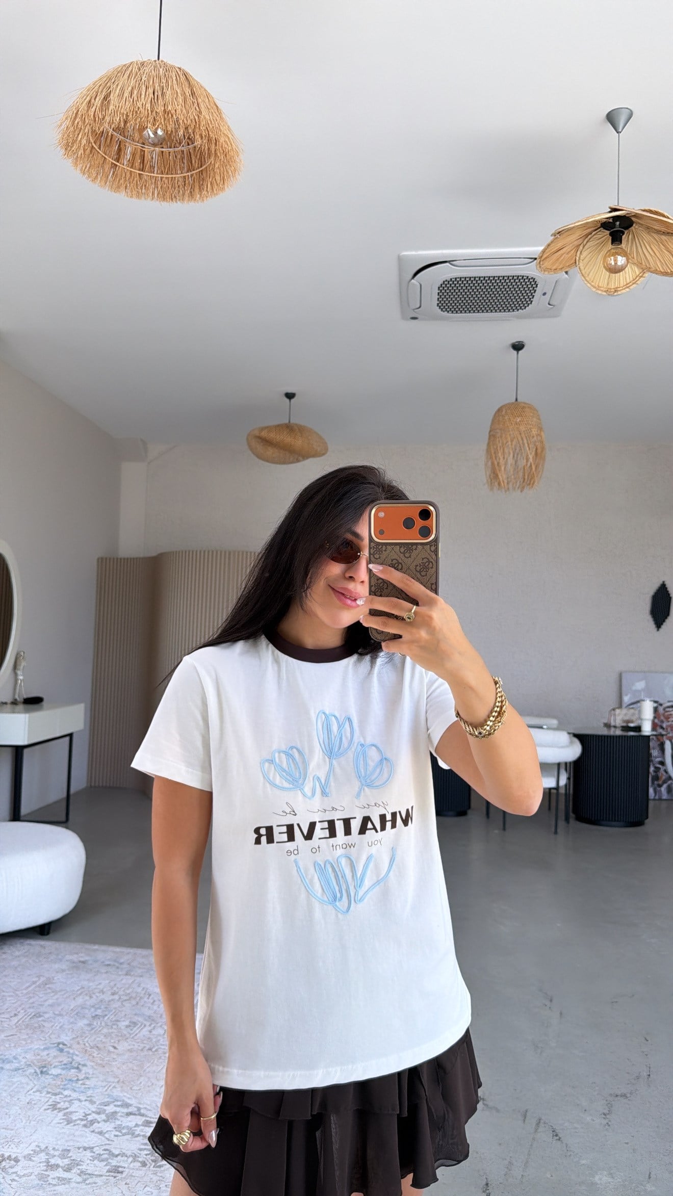 Kahverengi Biye Detaylı Whatever Tshirt