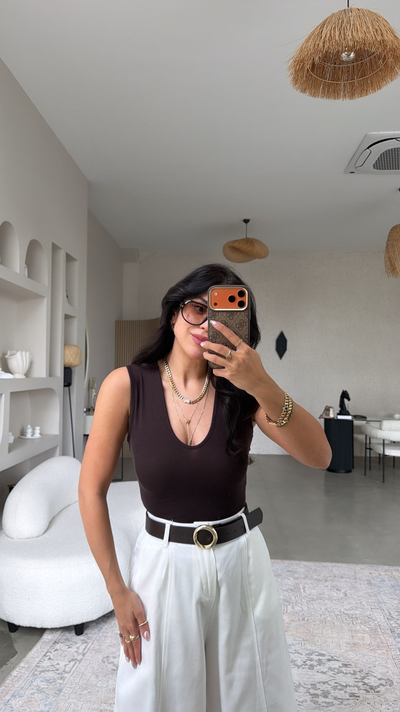 Kahverengi Derin V Yaka Bodysuit