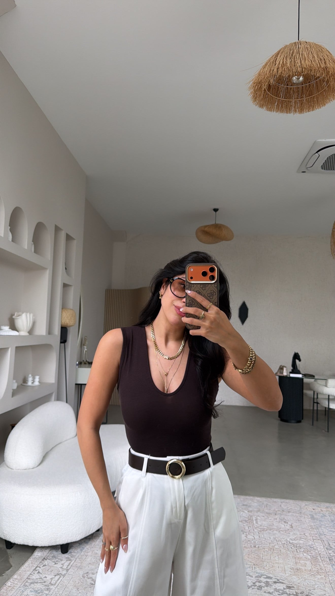 Kahverengi Derin V Yaka Bodysuit