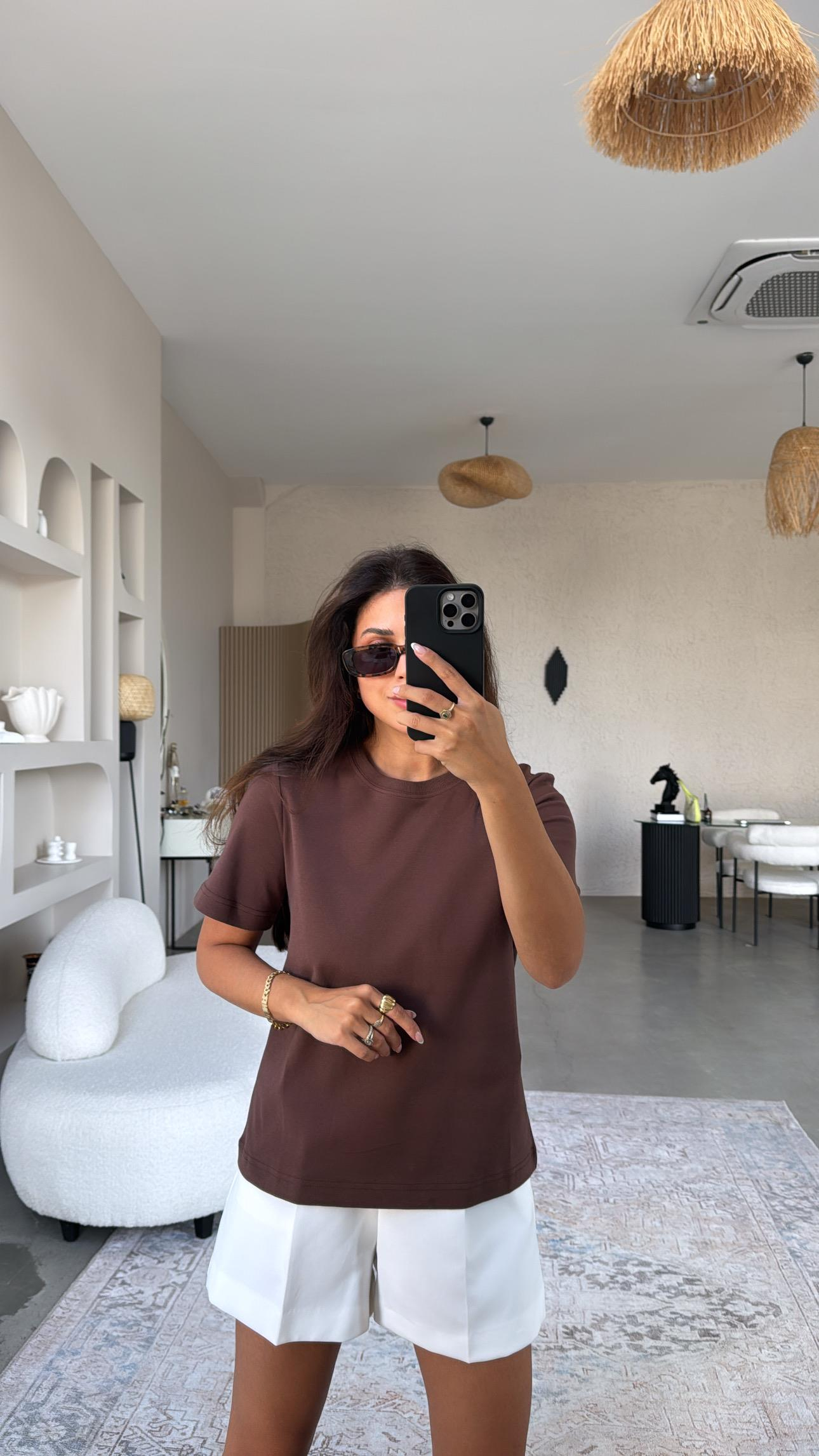 Kahverengi Dlv Basic Pamuk Tshirt