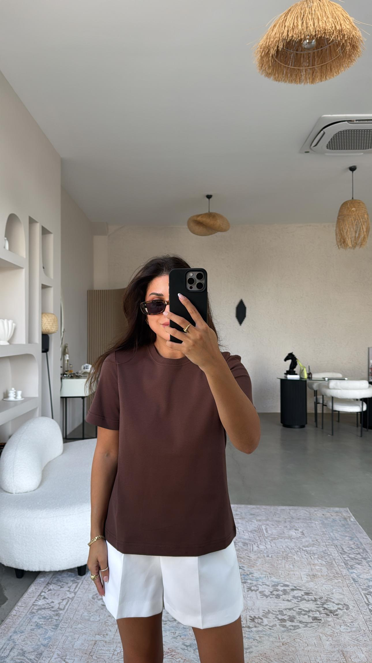 Kahverengi Dlv Basic Pamuk Tshirt