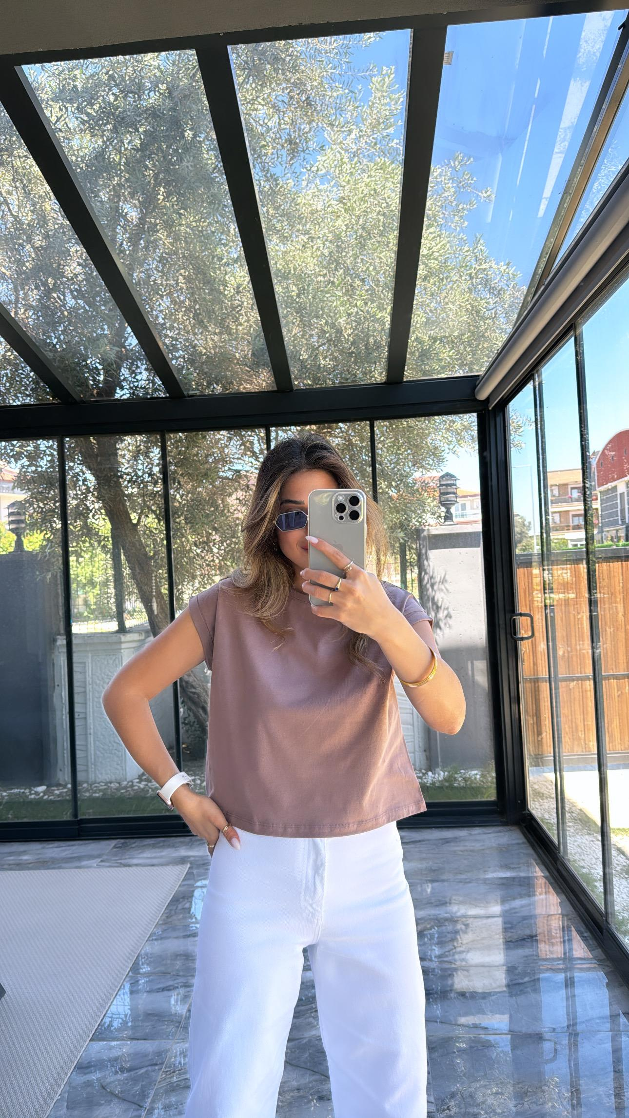 Kahverengi Duble Kol Basic Tshirt