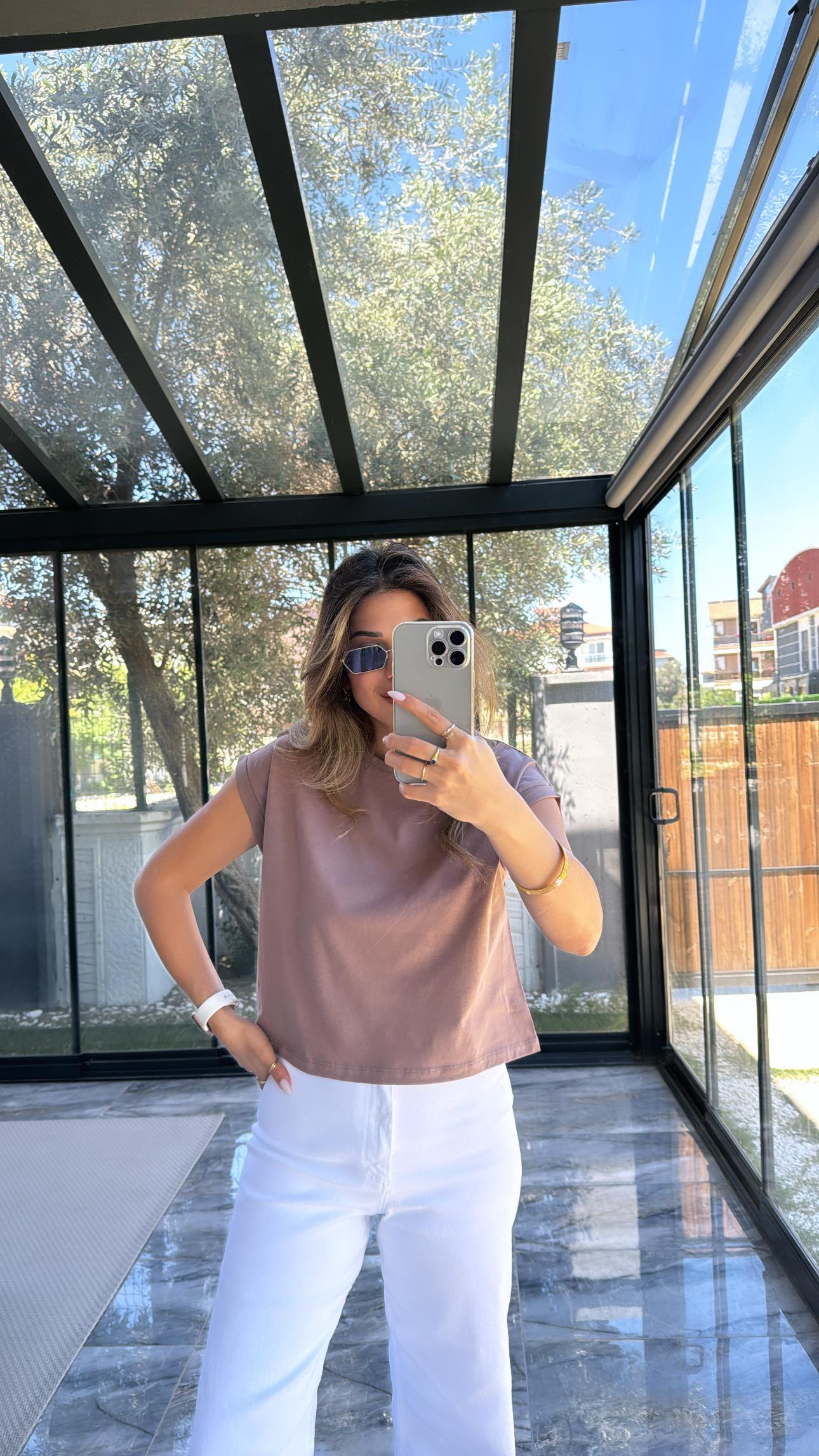 Kahverengi Duble Kol Basic Tshirt