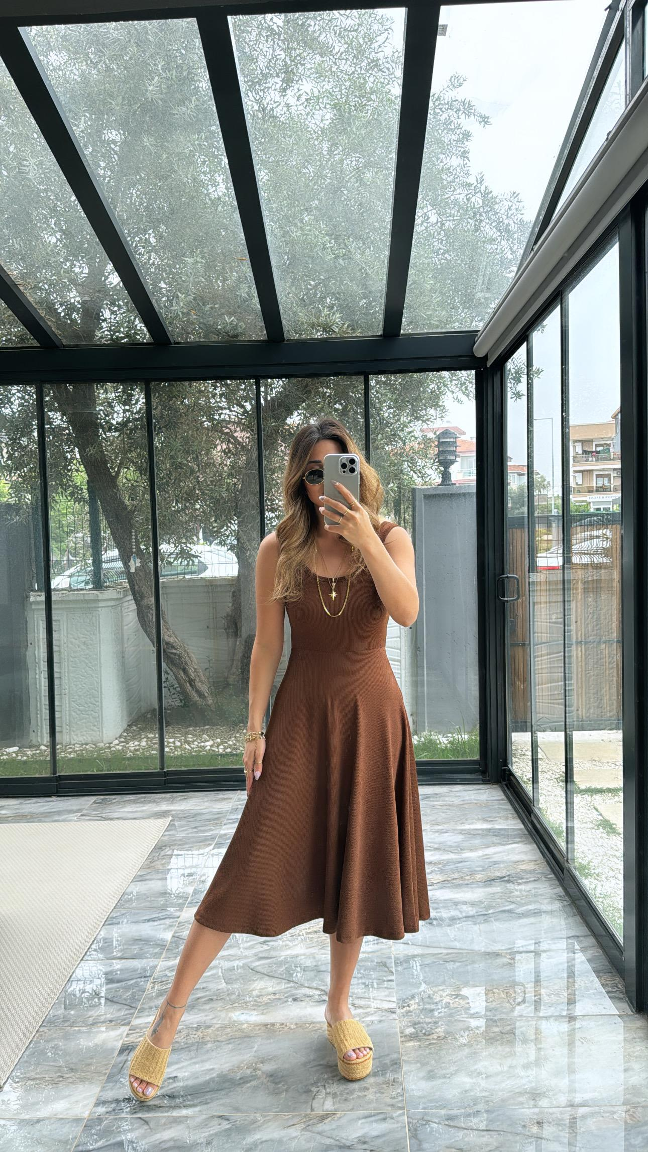 Kahverengi Özel Üretim Kaşkorse Basic Elbise