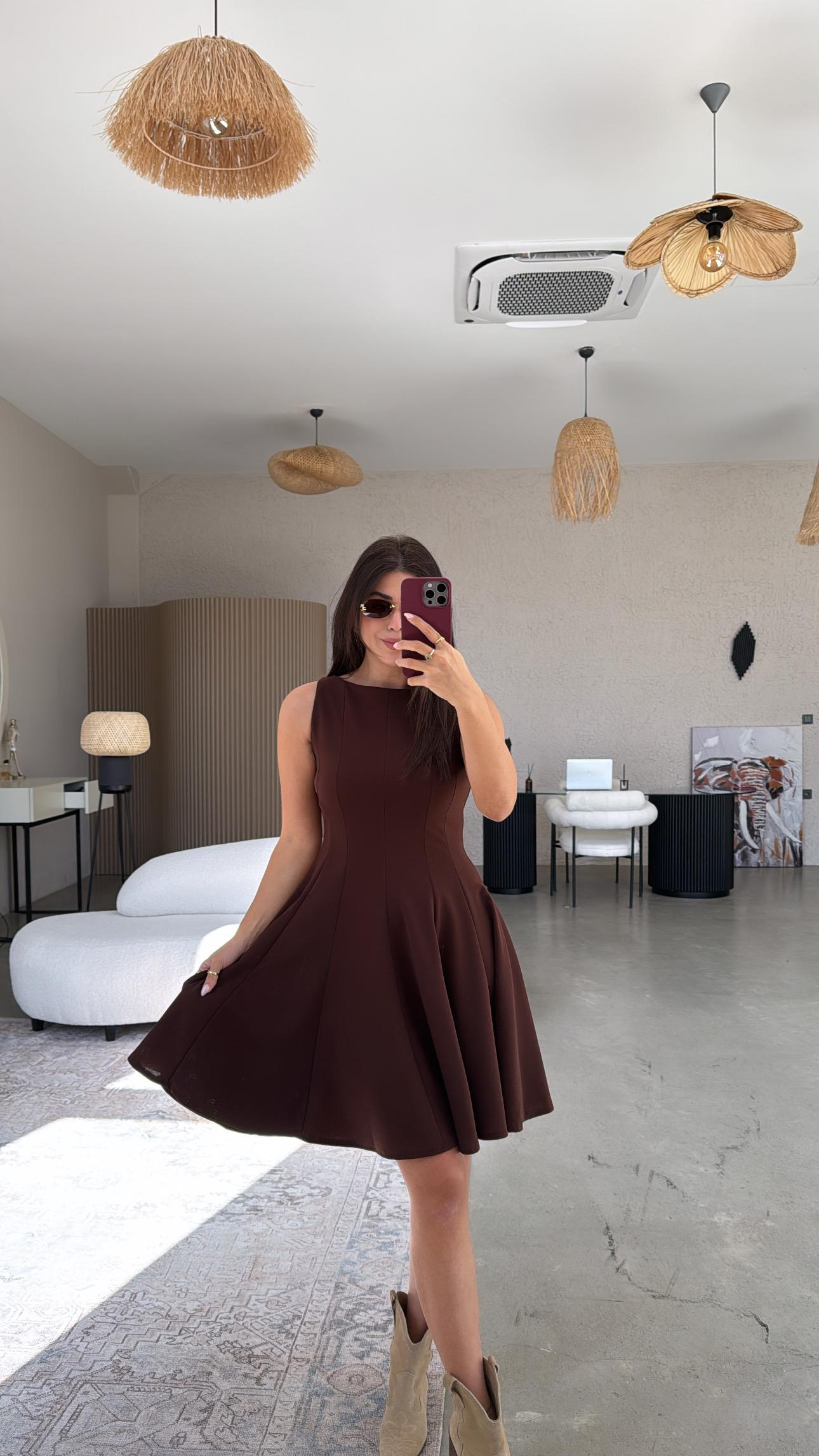 Kahverengi Parçalı Kiloş Elbise