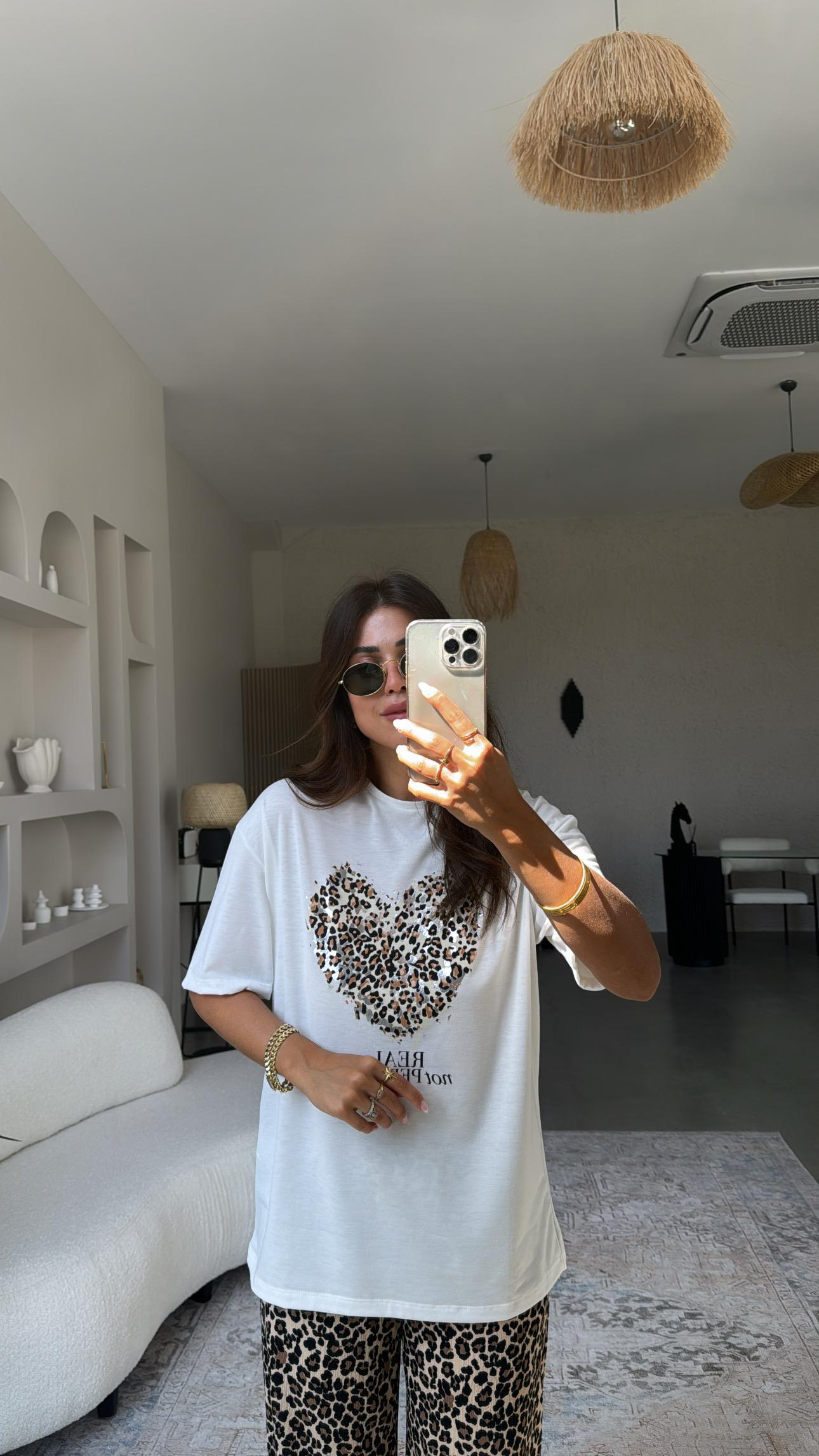 Kalpli Leopar Modal Tshirt