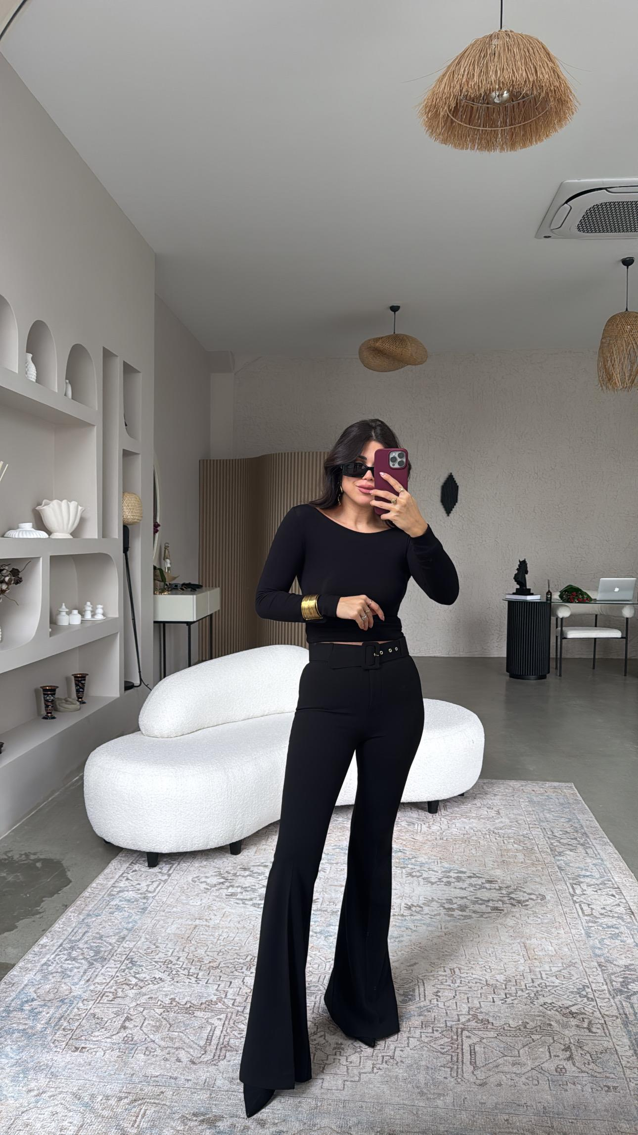 Kemerli İspanyol Kumaş Pantolon