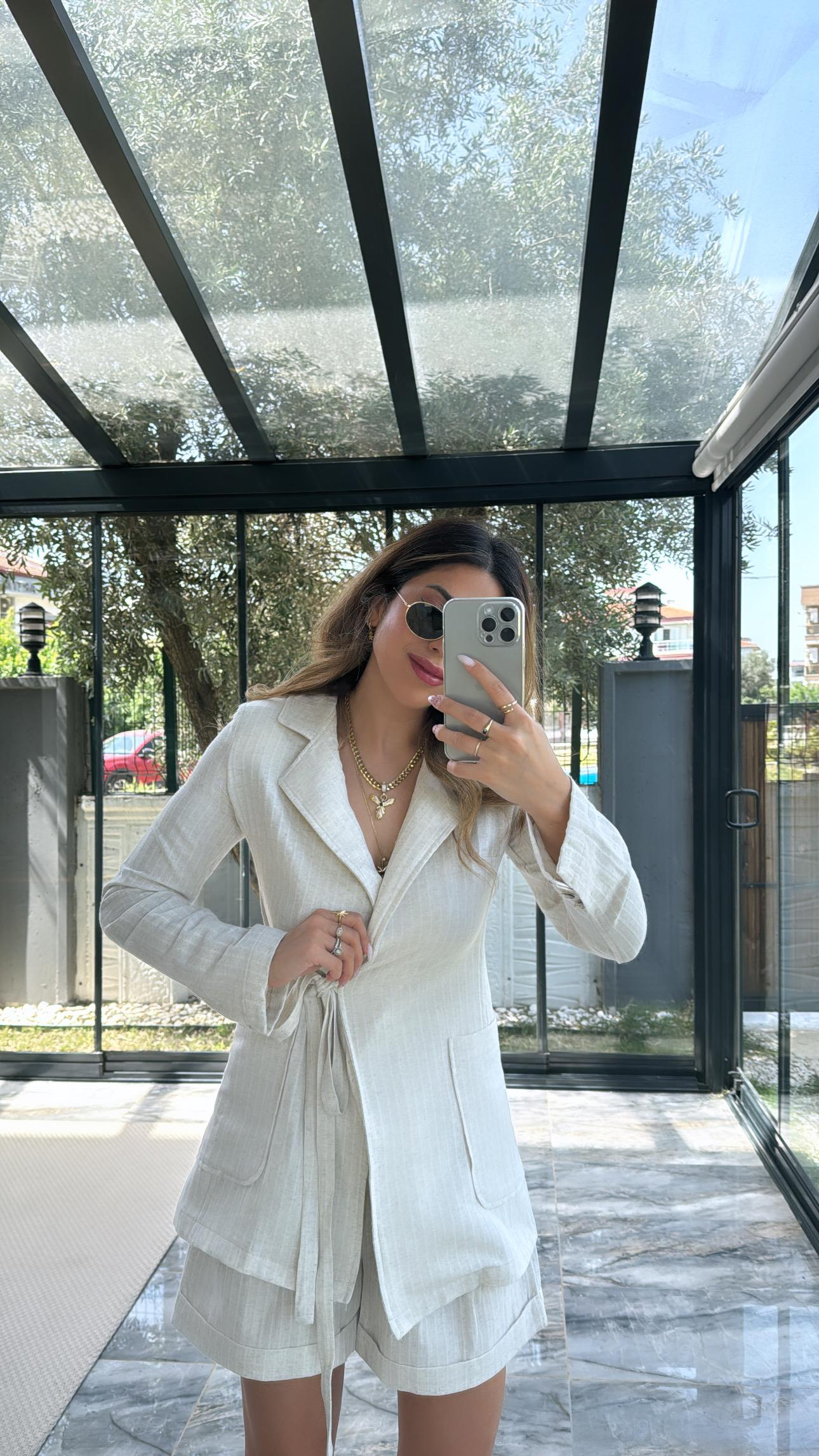 Keten Çizgili Premium Ceket
