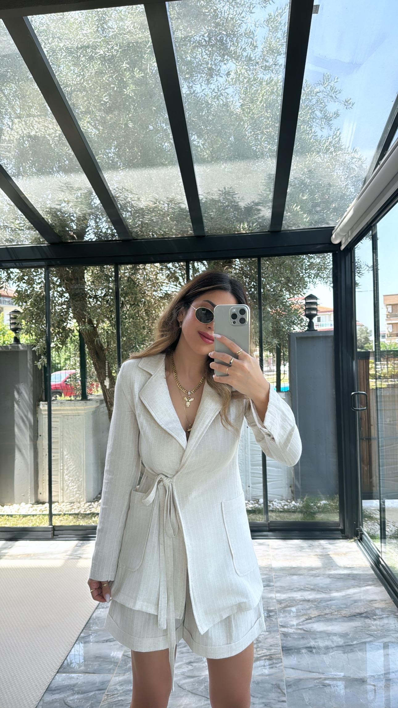 Keten Çizgili Premium Ceket