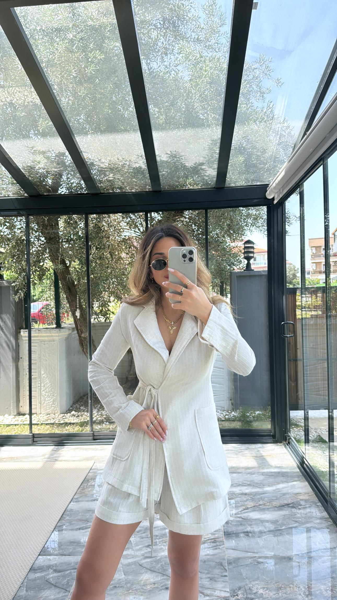 Keten Çizgili Premium Ceket