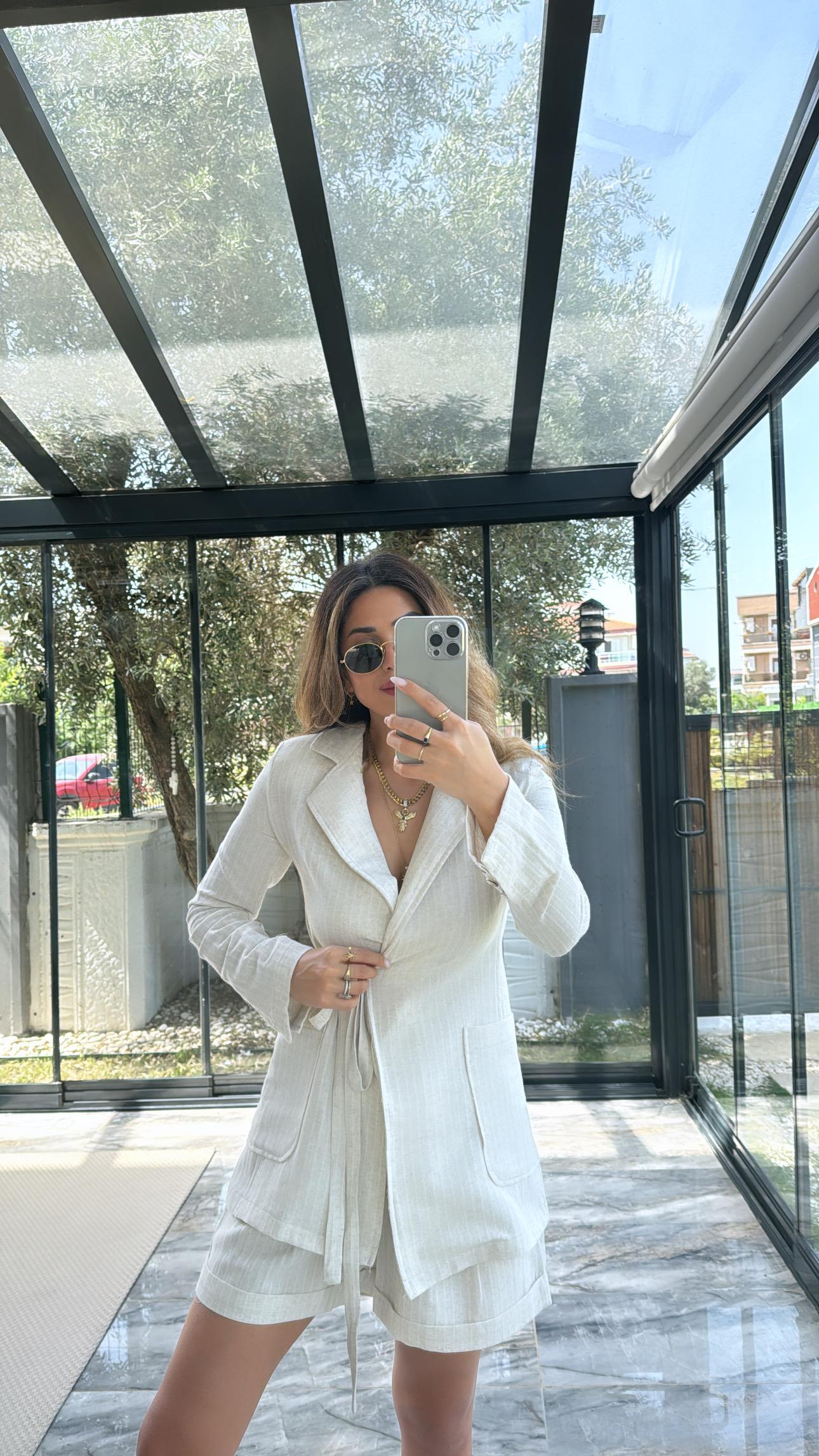 Keten Çizgili Premium Ceket