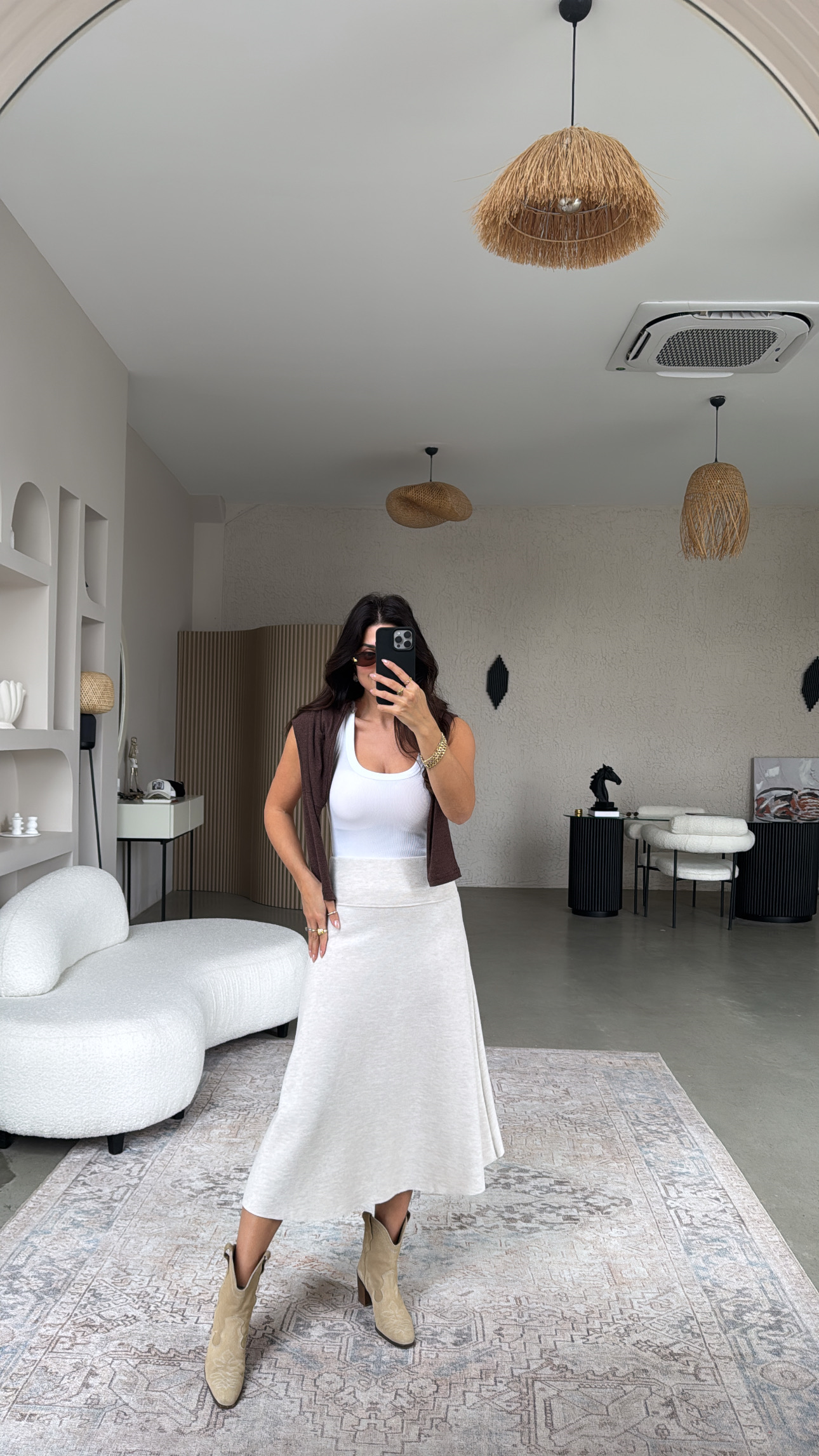 Kırçıllı Bej Selanik Triko Basic Etek