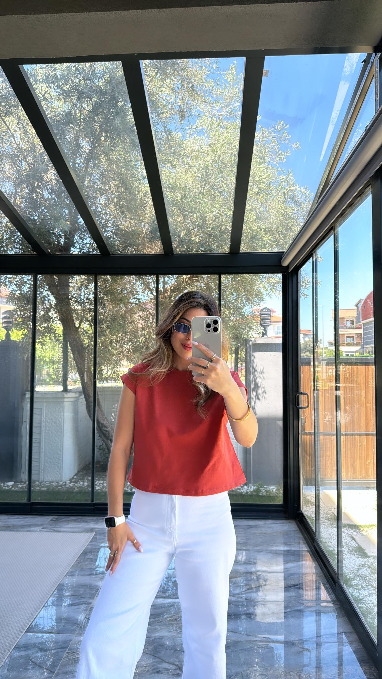 Kiremit Duble Kol Basic Tshirt