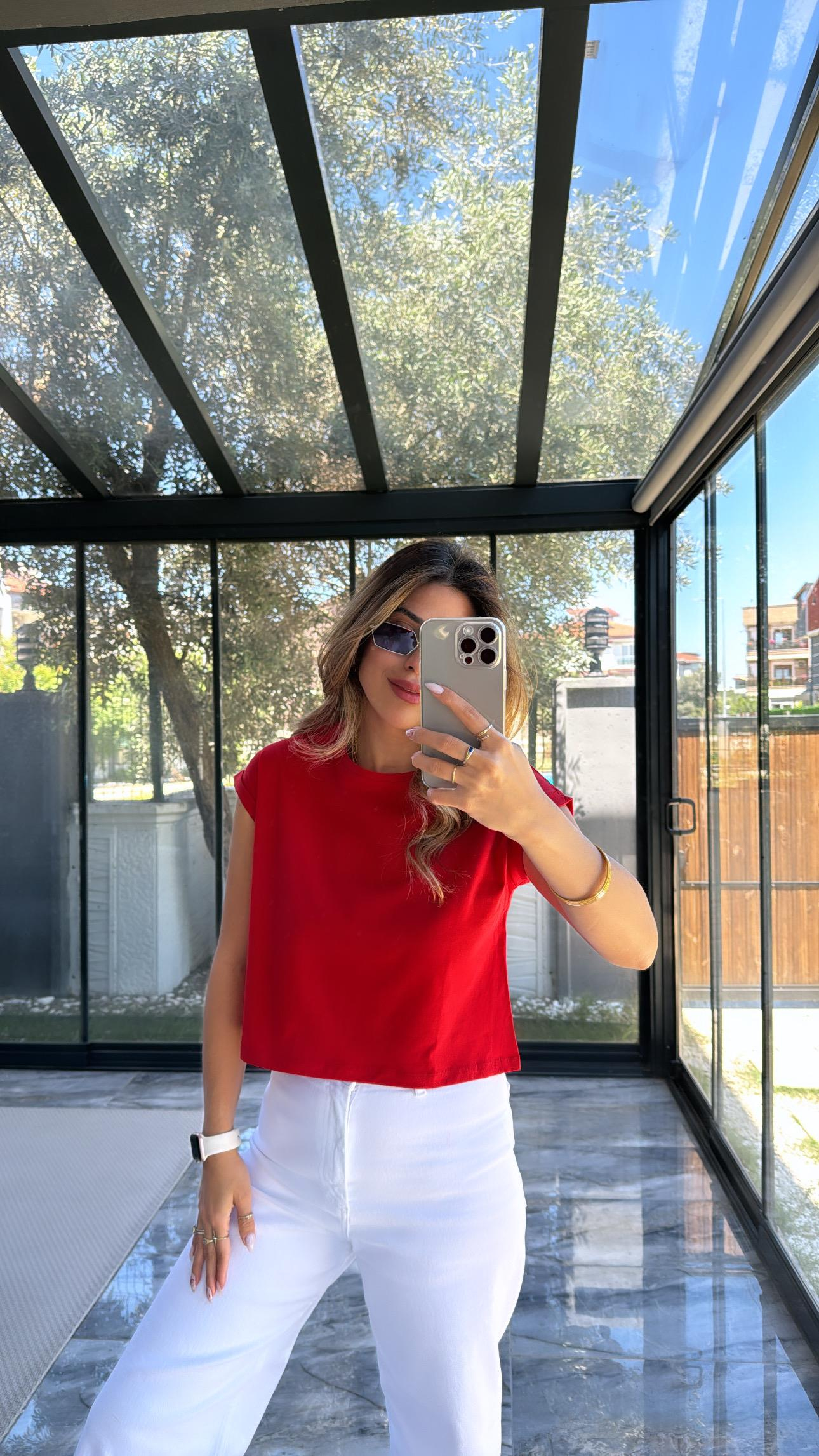 Kırmızı Duble Kol Basic Tshirt