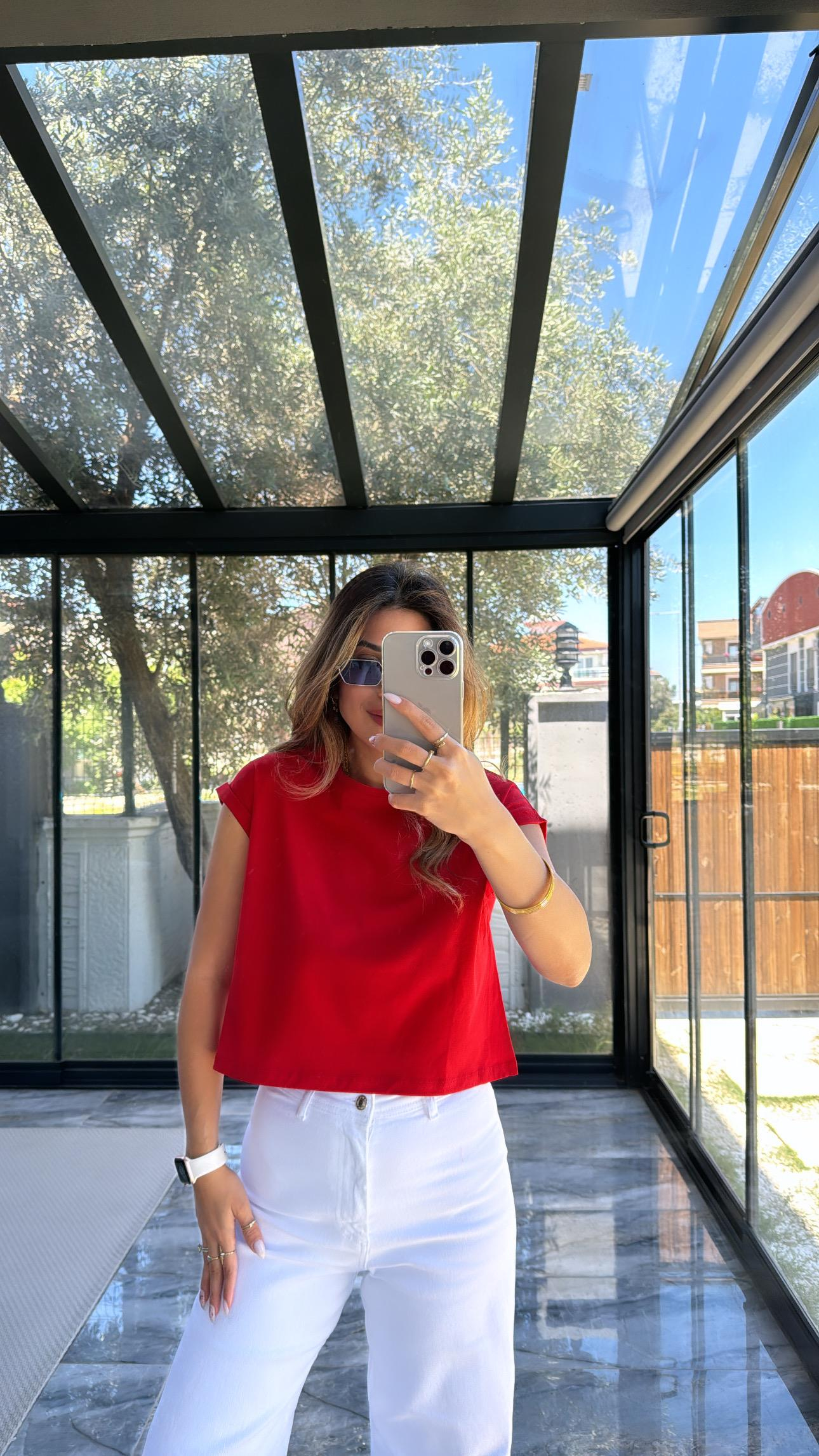 Kırmızı Duble Kol Basic Tshirt